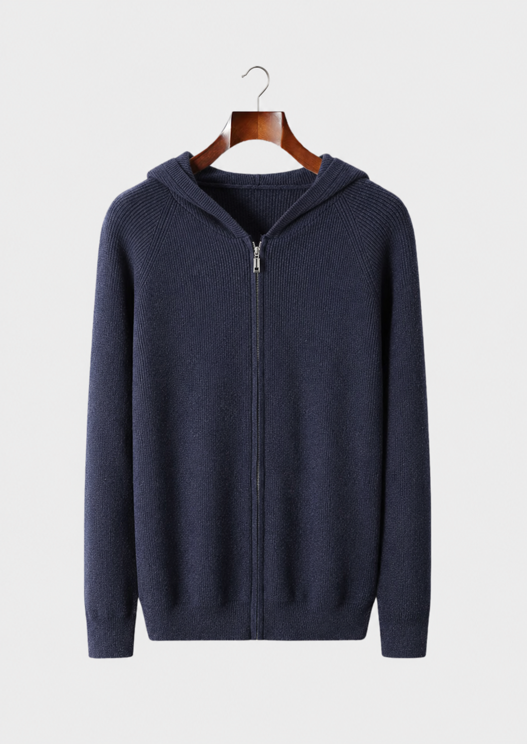 Men’s Ribbed Knit Hoodie with Full-Zip Front