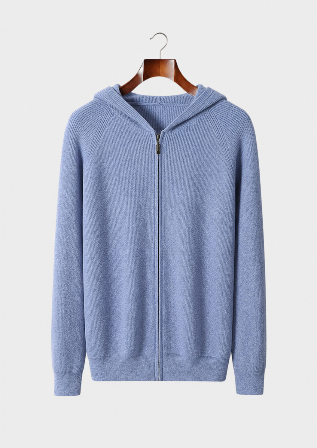 Men’s Ribbed Knit Hoodie with Full-Zip Front