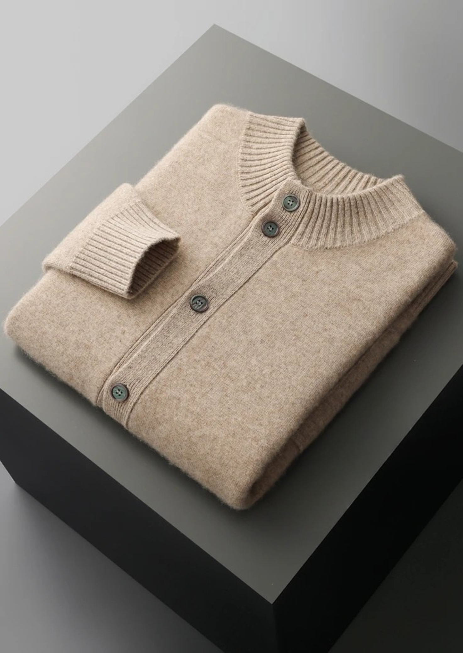 Men’s Button-Front Cardigan with Ribbed Stand Collar