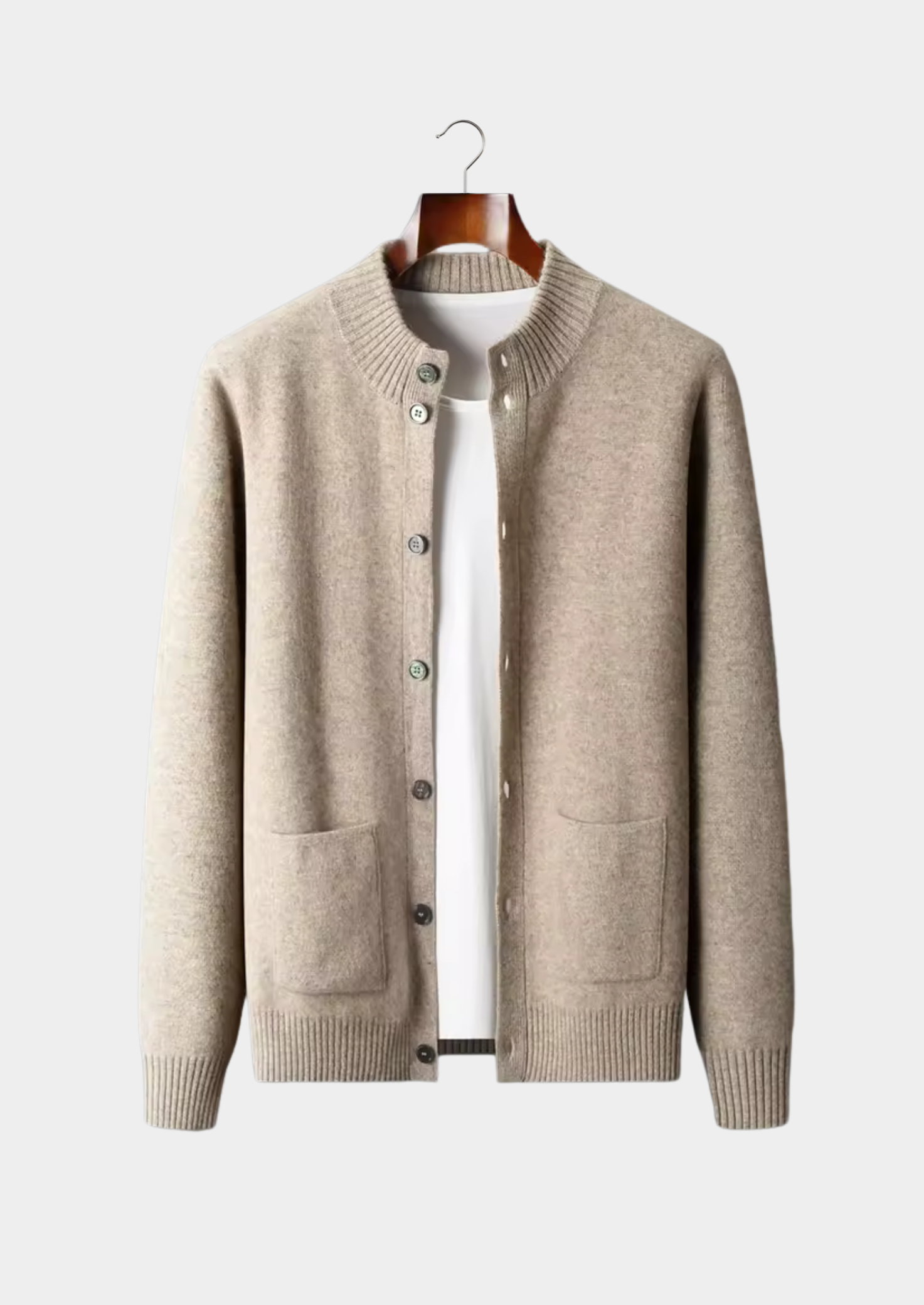 Men’s Button-Front Cardigan with Ribbed Stand Collar