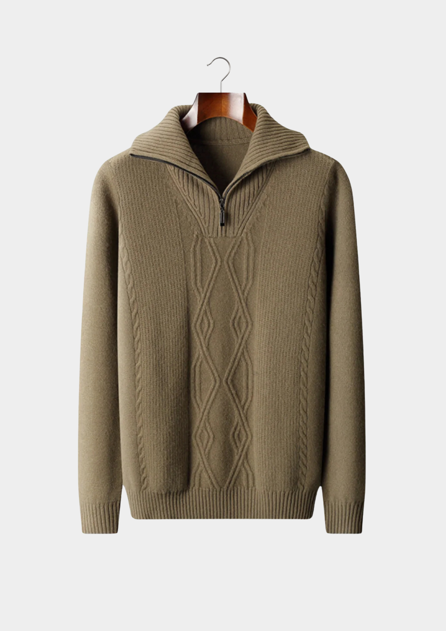 Men’s Cable Knit Half-Zip Sweater with Wide Collar