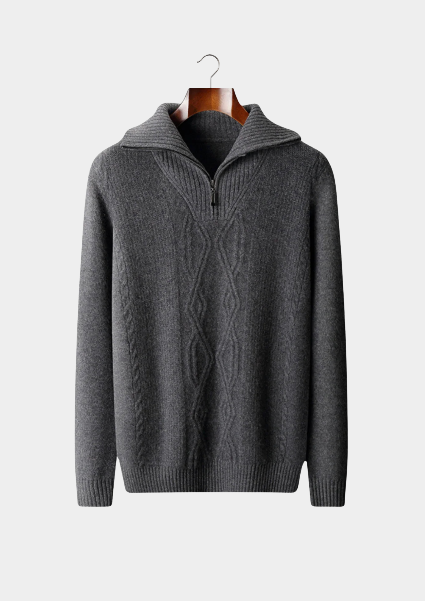 Men’s Cable Knit Half-Zip Sweater with Wide Collar