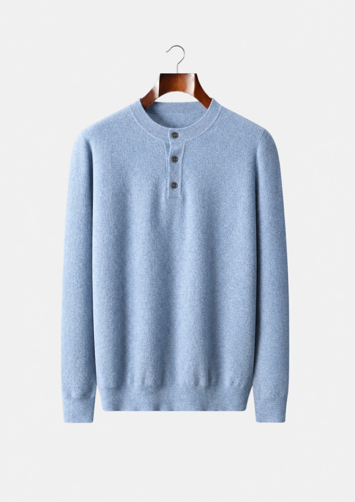 Men's Cashmere Classic Henley Knit Sweater with Button Collar