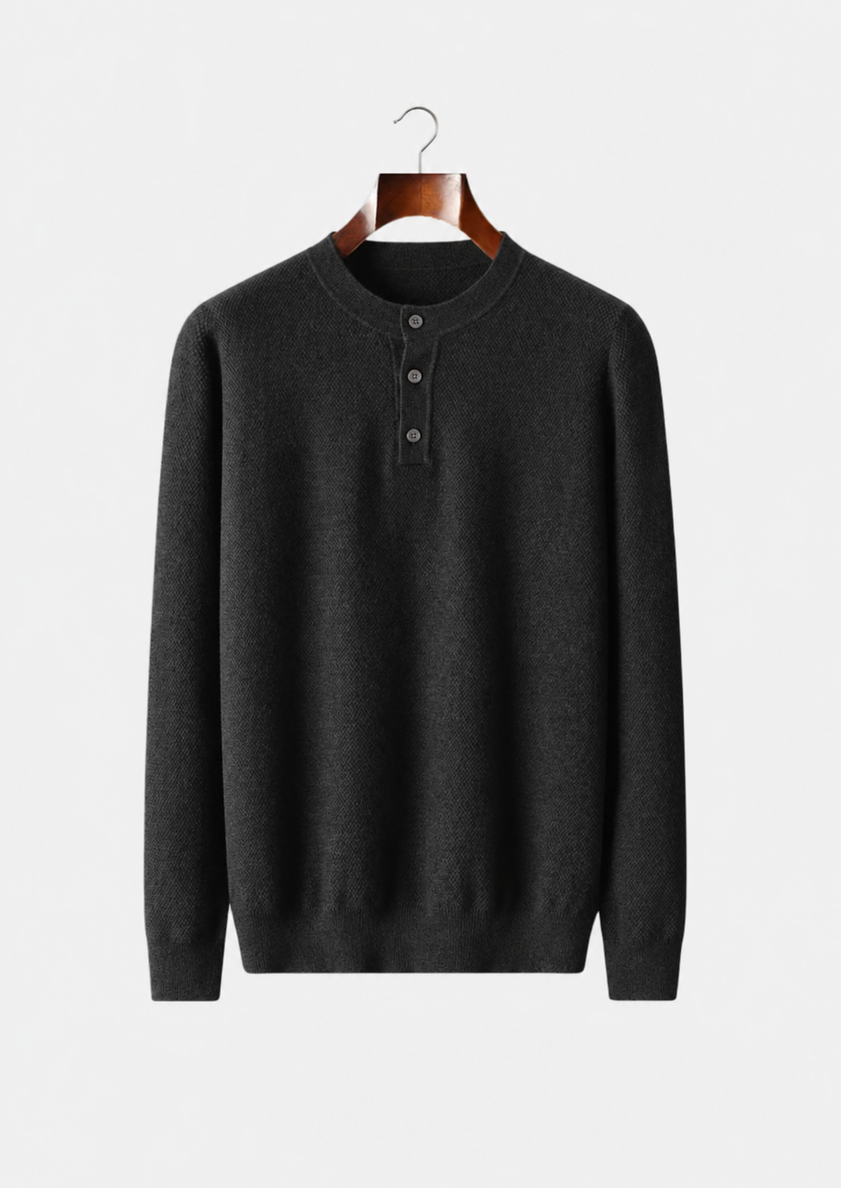 Men's Cashmere Classic Henley Knit Sweater with Button Collar