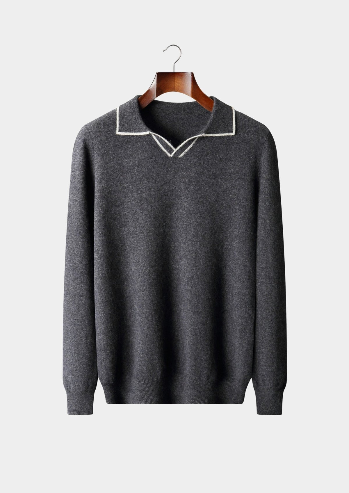 Men's Cashmere Contrast-Color Open Polo Sweater