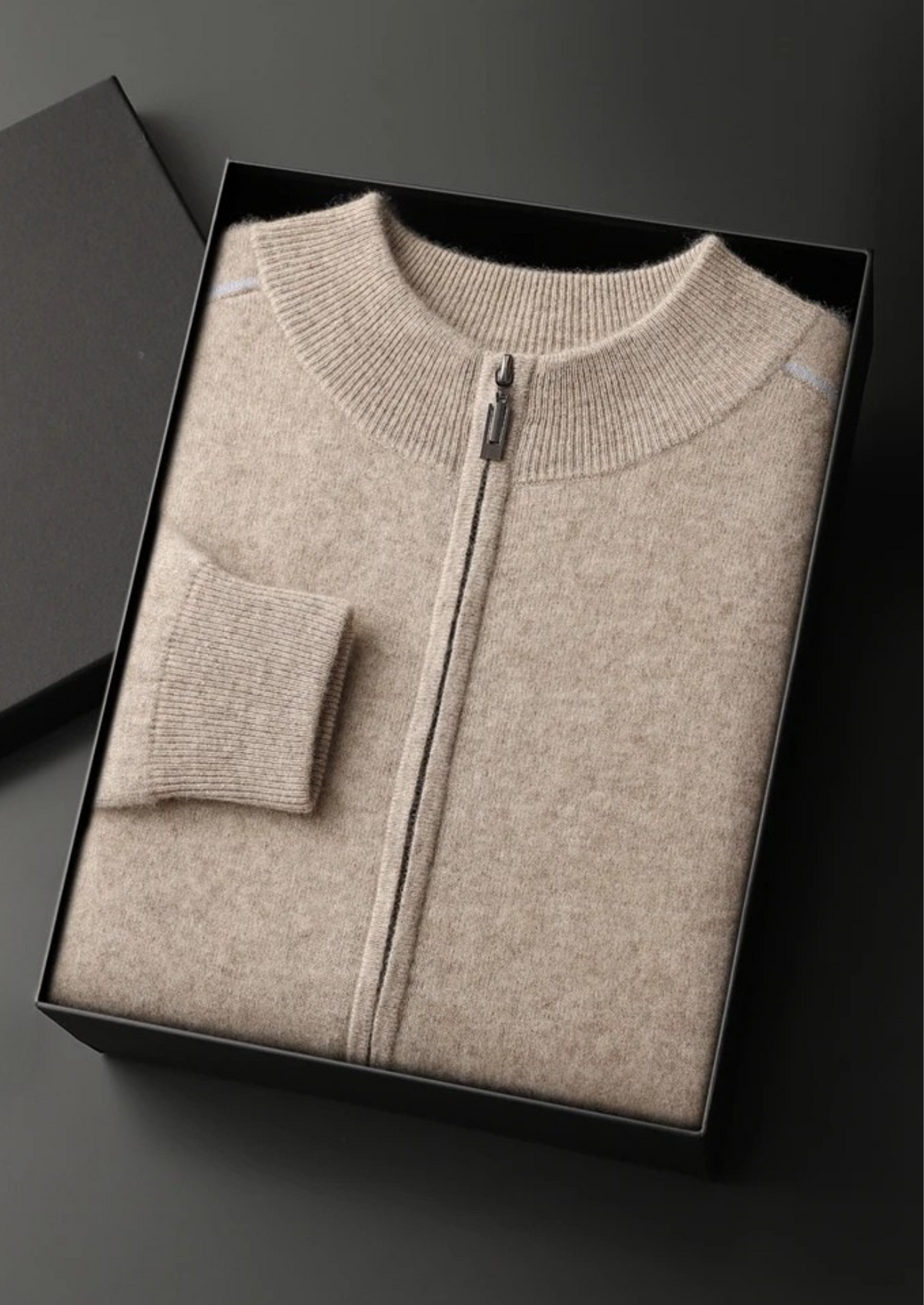 Men’s Cashmere Full-Zip Cardigan with Stand Collar