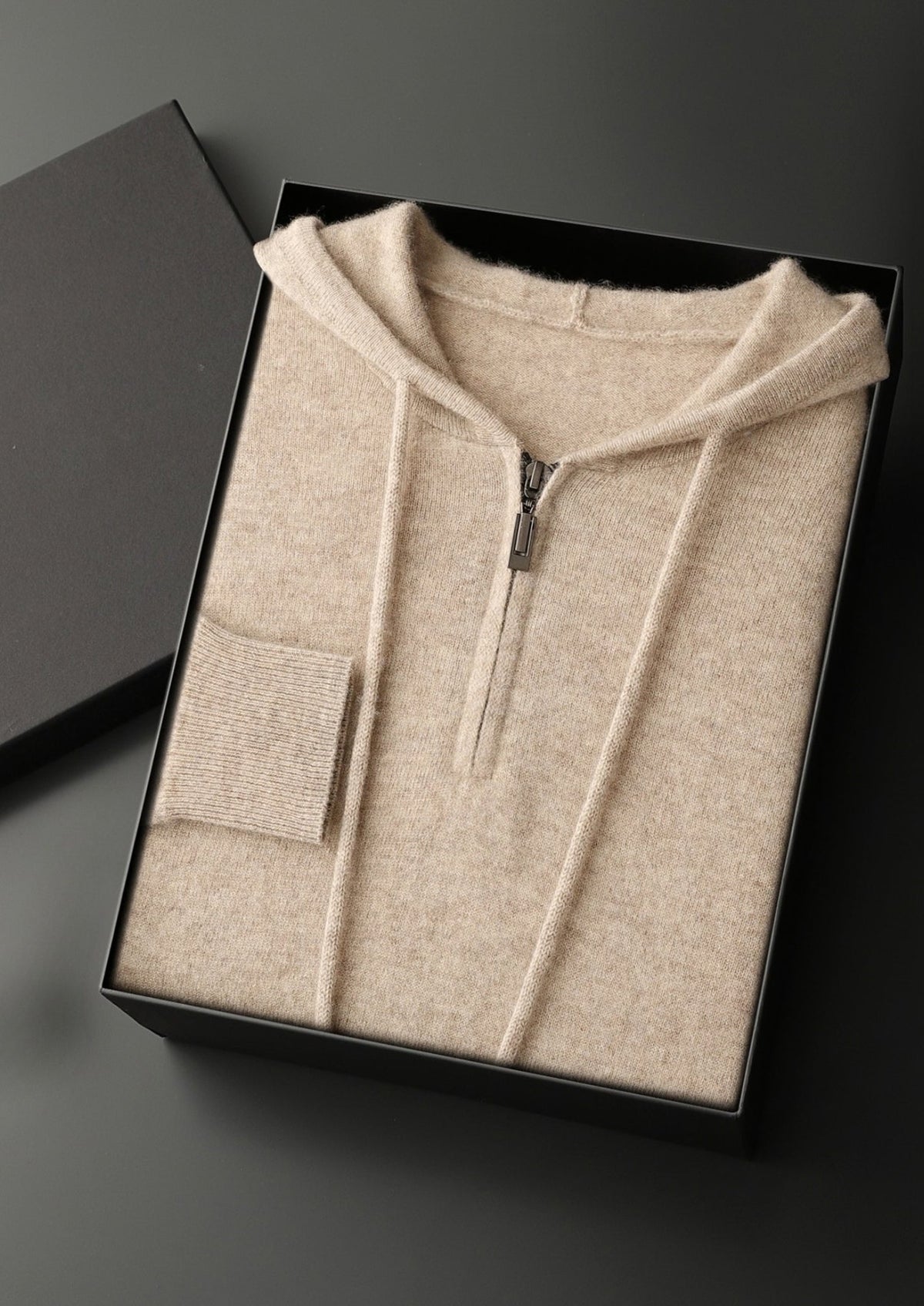 Men's Cashmere Half-Zip Hooded Pullover Sweater