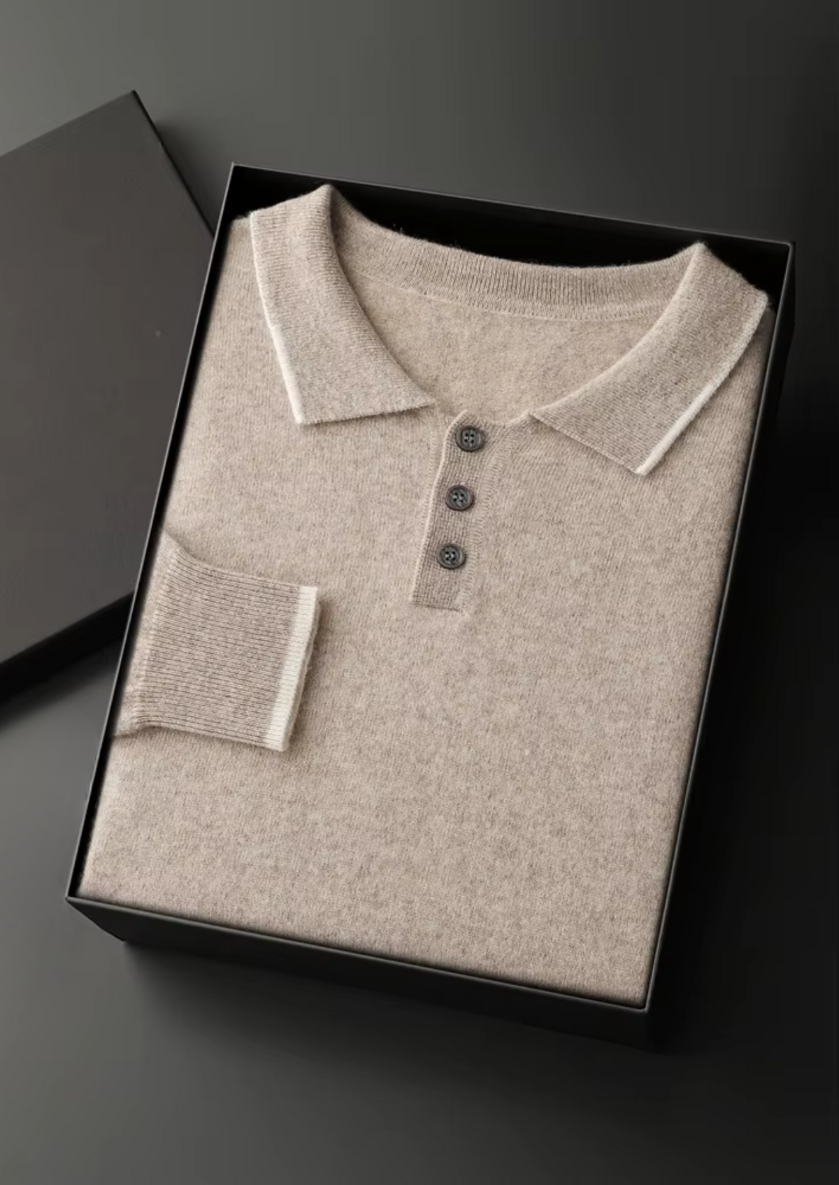 Men's Cashmere Two-Tone Polo Sweater with Button Placket