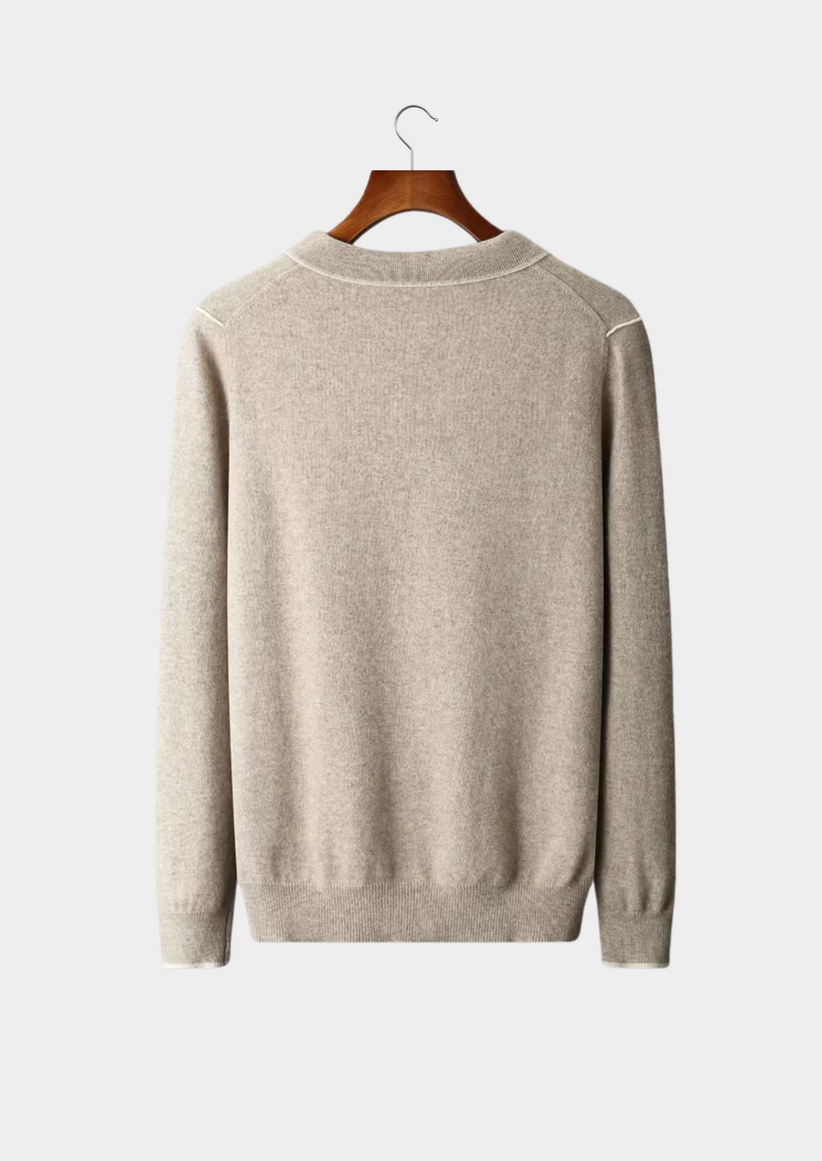 Men's Cashmere Two-Tone Polo Sweater with Button Placket