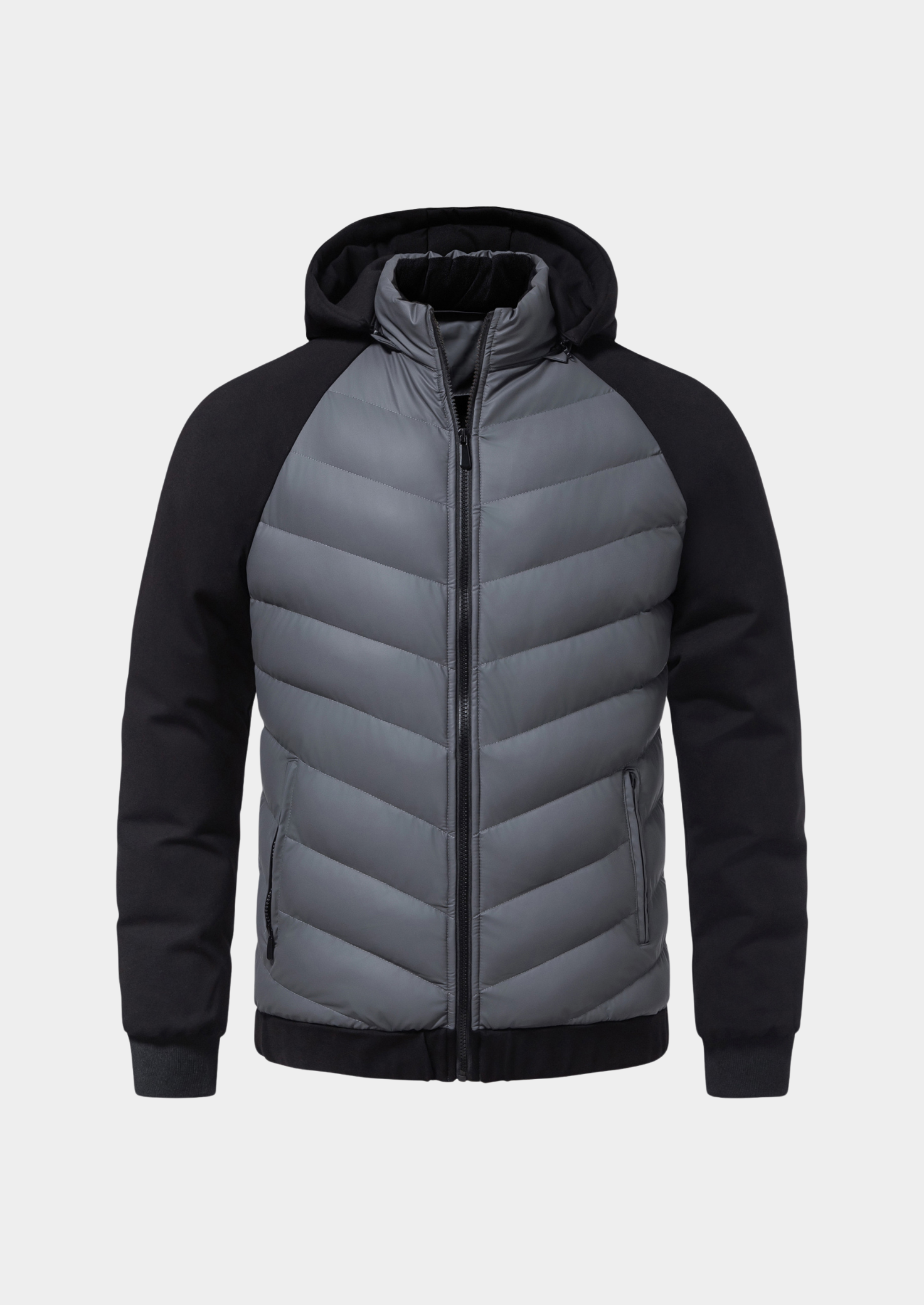 Men’s Chevron Quilted Hooded Jacket with Zippered Pockets