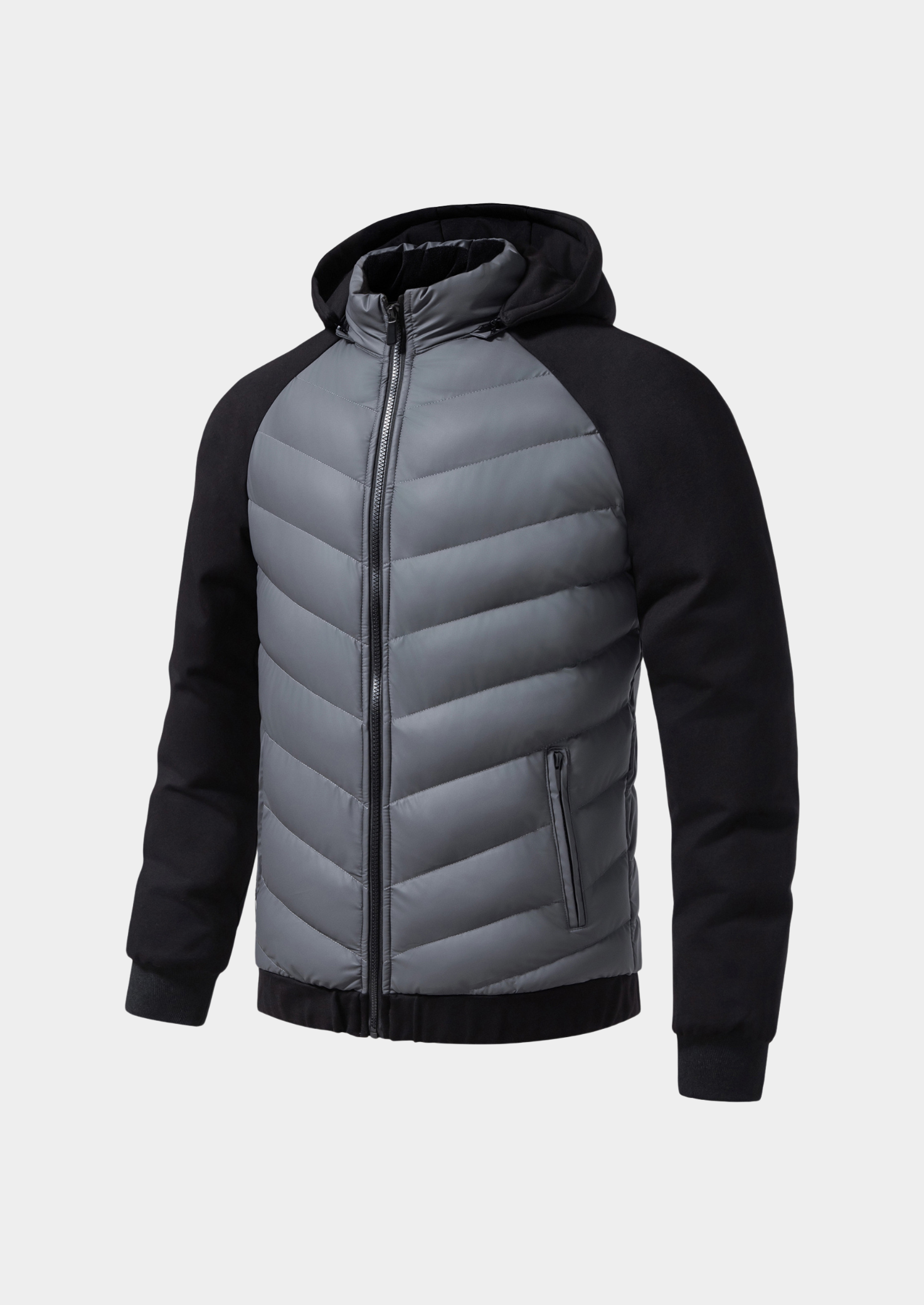 Men’s Chevron Quilted Hooded Jacket with Zippered Pockets