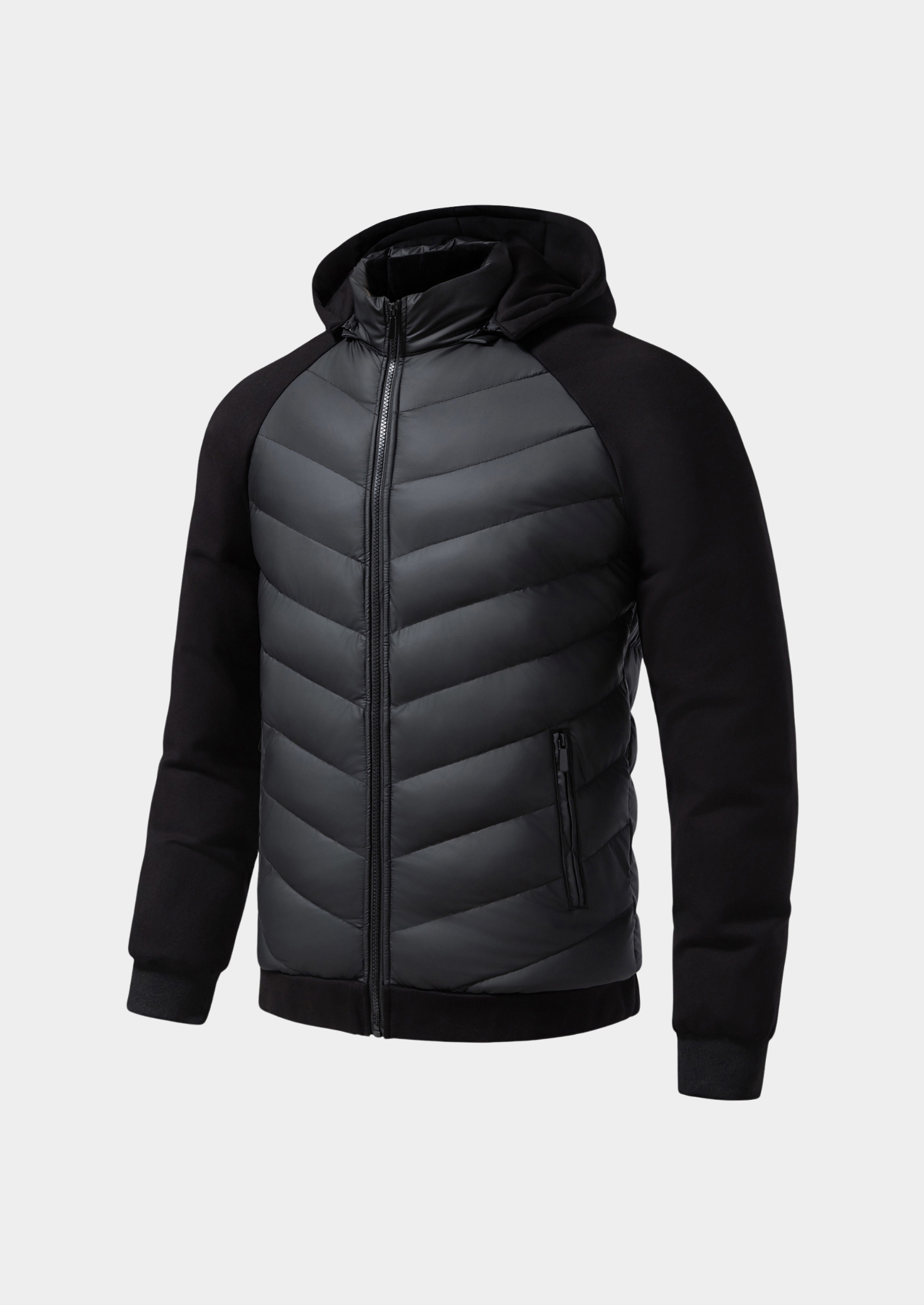 Men’s Chevron Quilted Hooded Jacket with Zippered Pockets