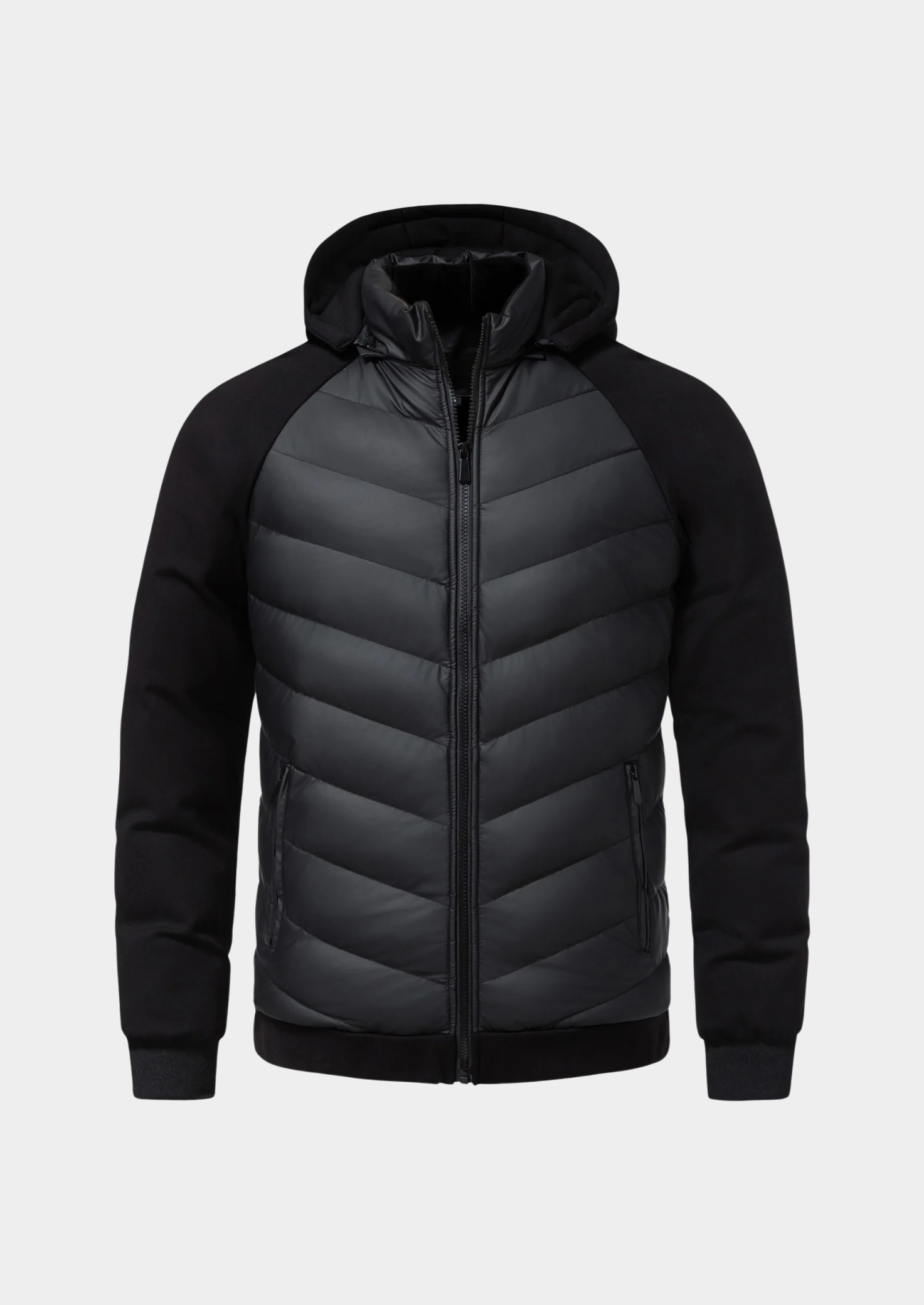 Men’s Chevron Quilted Hooded Jacket with Zippered Pockets