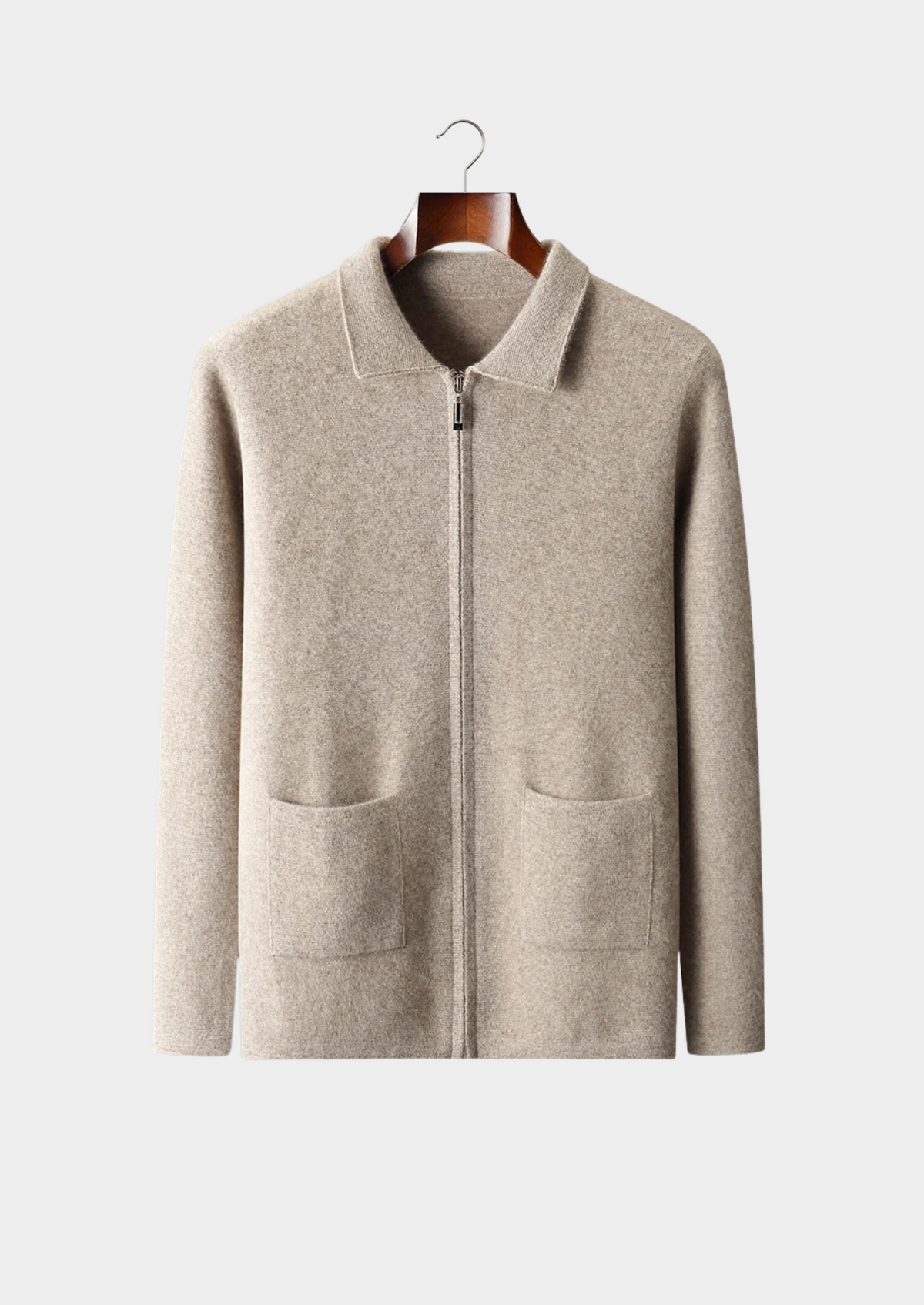 Men’s Cashmere Full-Zip Cardigan with Collar and Patch Pockets