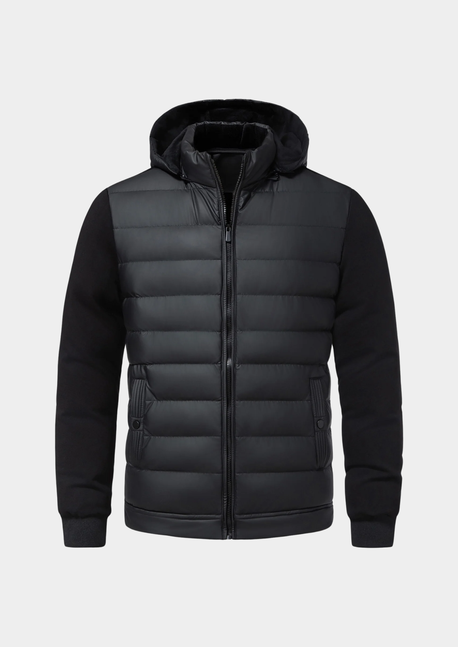 Men’s Hooded Puffer Jacket with Contrasting Sleeves