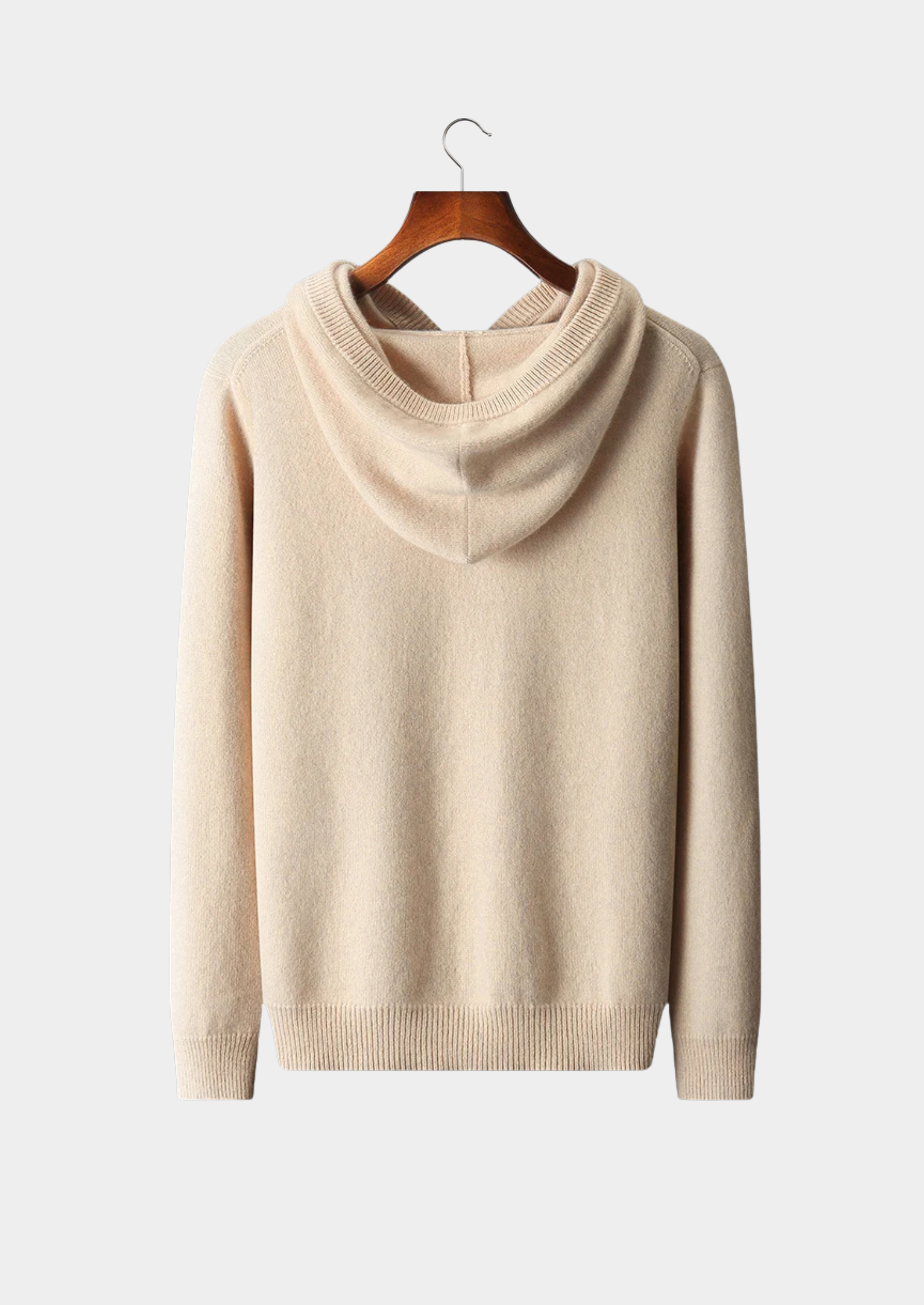 Men’s Merino Wool Knit Pullover Hoodie with Ribbed Trim