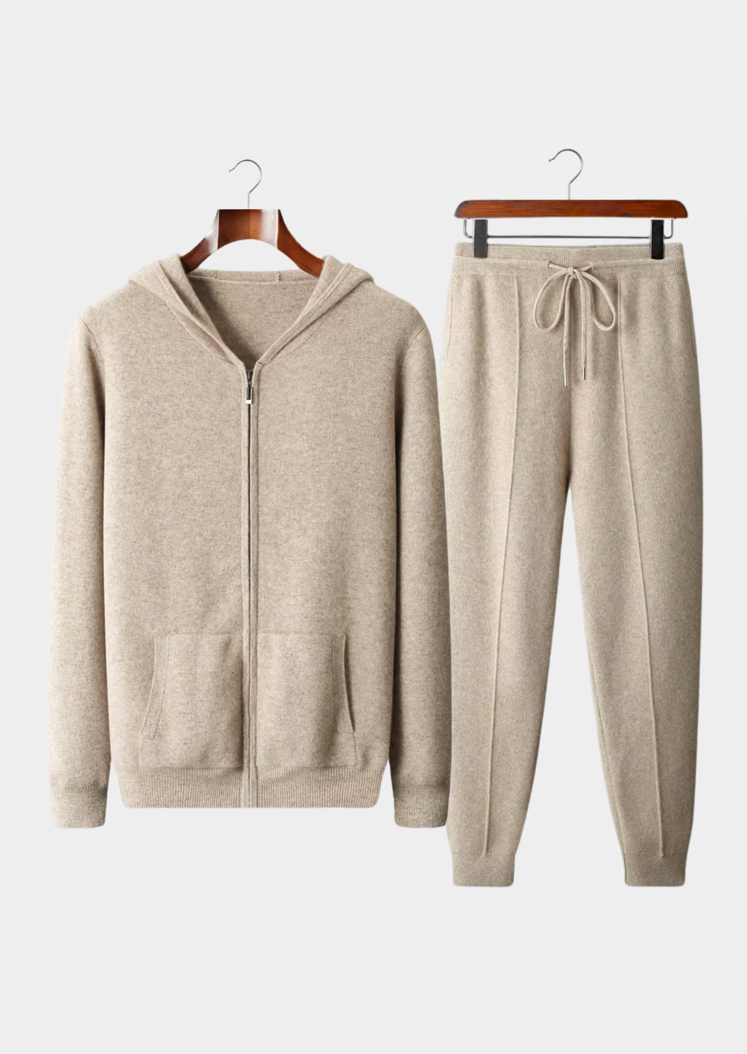 Men’s Merino Wool Knit Zip-Up Hoodie and Jogger Pants Set