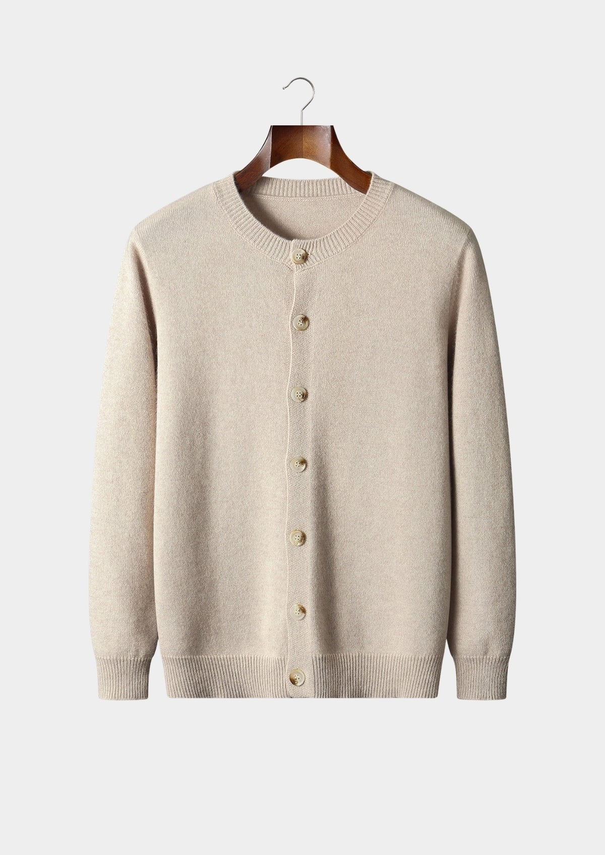 Men's Merino Wool Button-Front Cardigan with Round Neckline