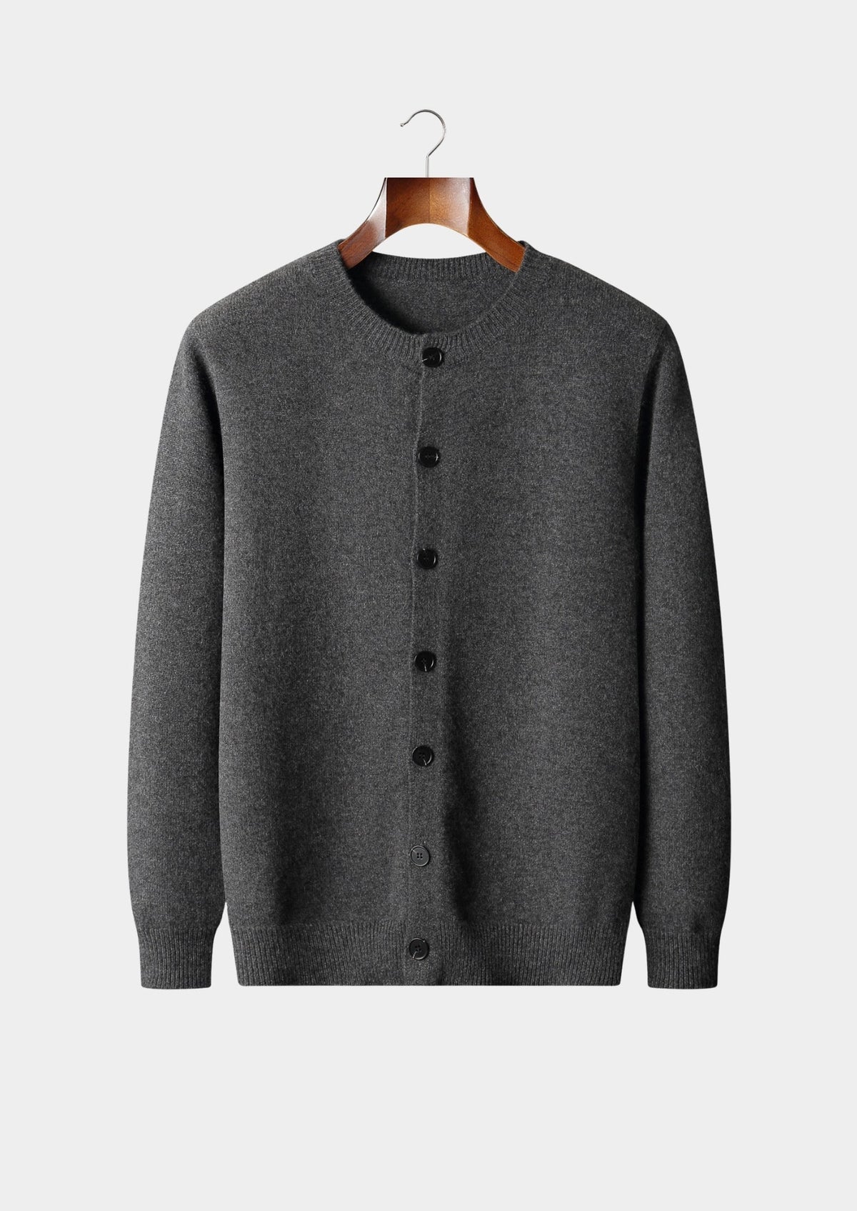 Men's Merino Wool Button-Front Cardigan with Round Neckline