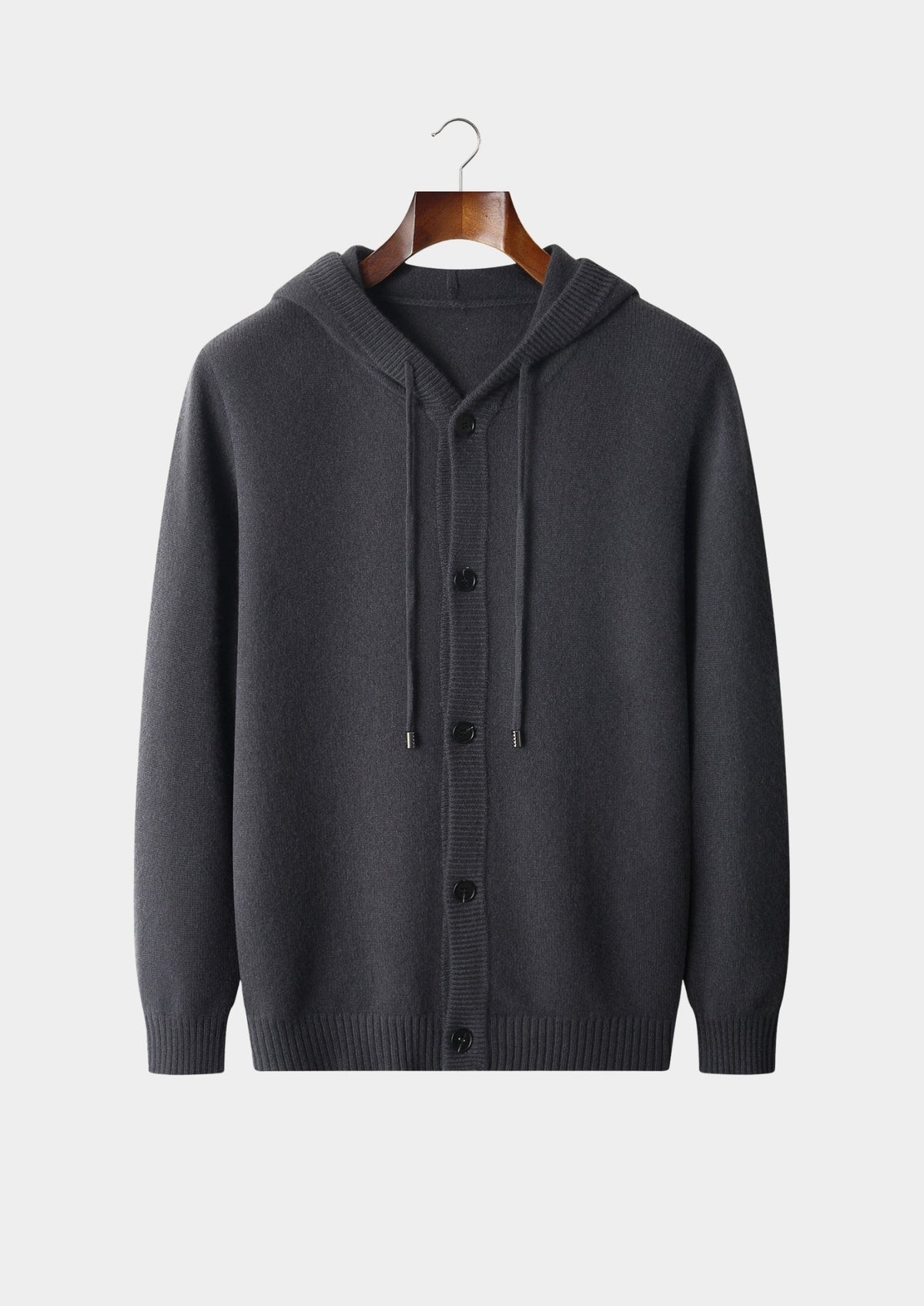Men's Merino Wool Button-Front Hoodie with Ribbed Hem
