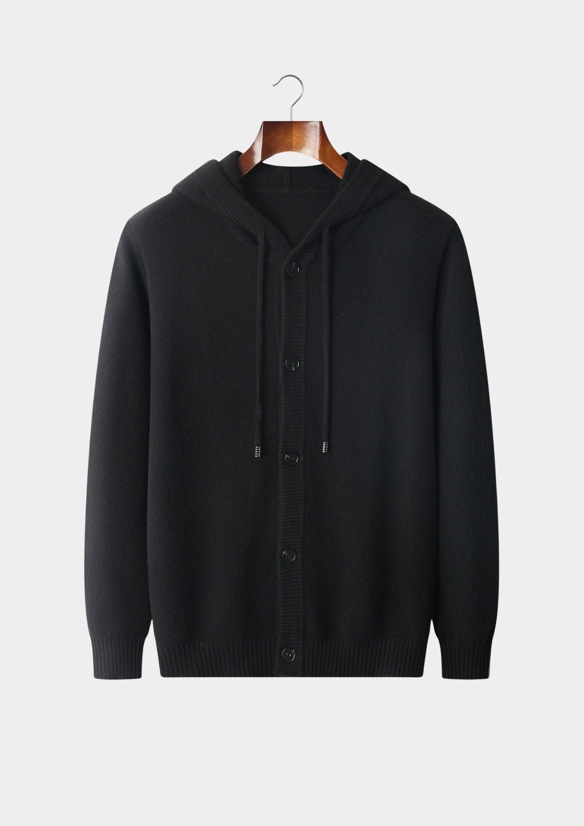 Men's Merino Wool Button-Front Hoodie with Ribbed Hem