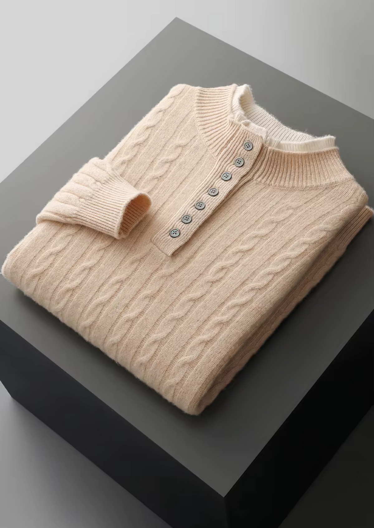 Men's Merino Wool Cable Knit Henley Sweater with Buttons