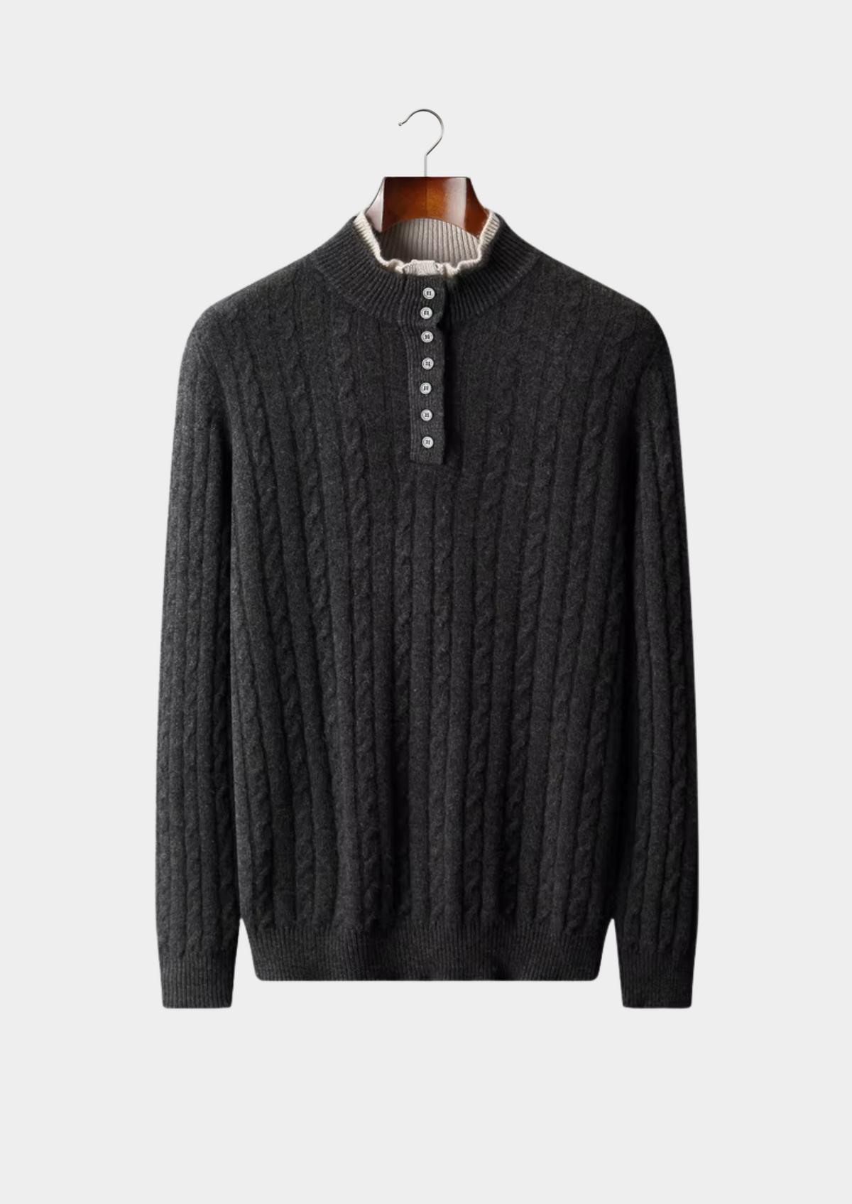 Men's Merino Wool Cable Knit Henley Sweater with Buttons