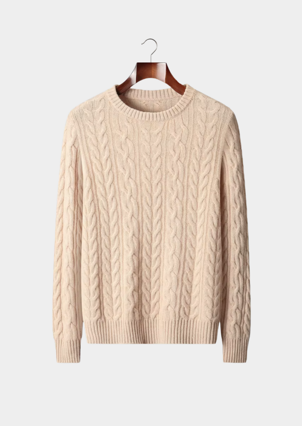Men's Merino Wool Cable Stitch Crewneck Sweater