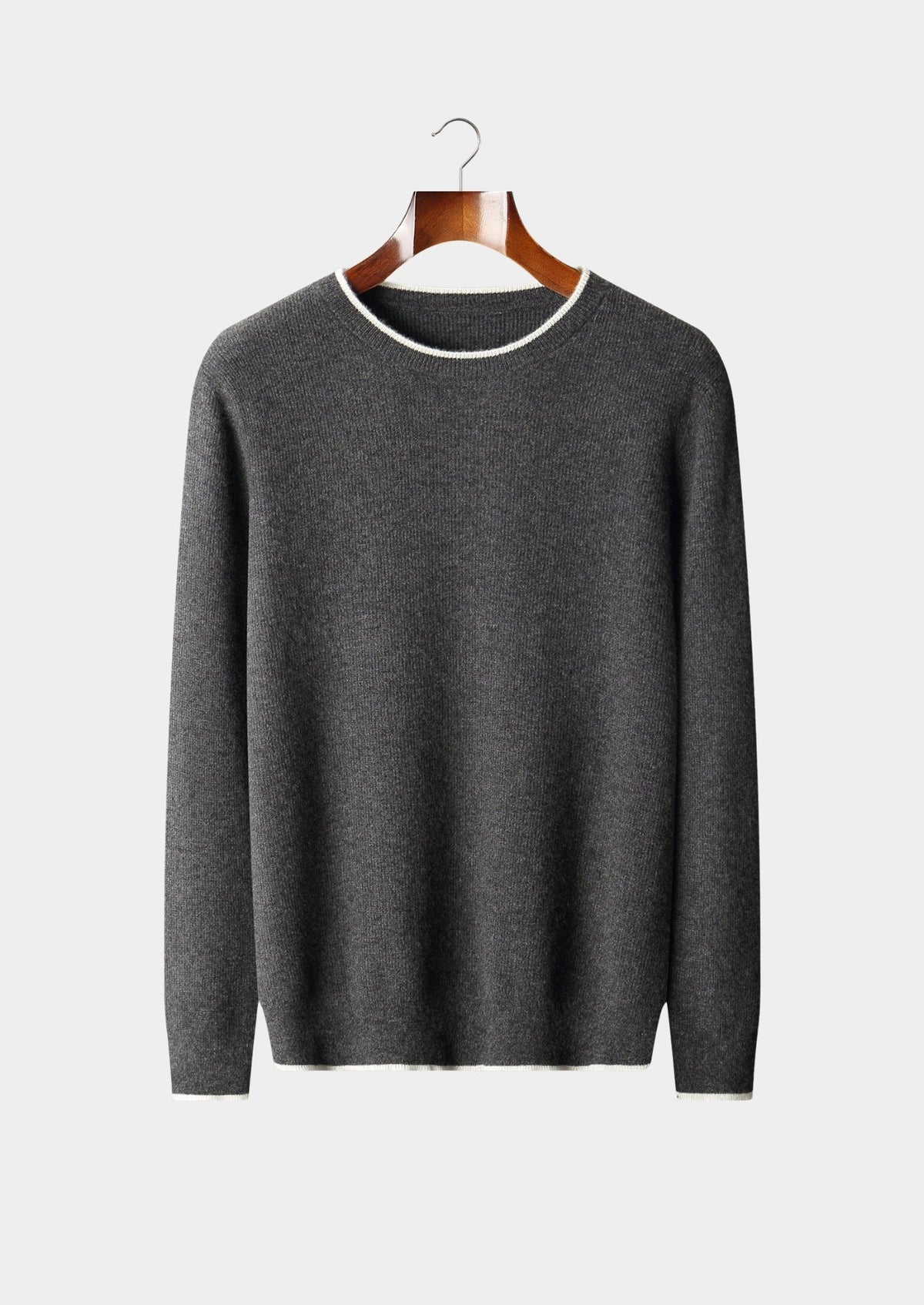 Men's Merino Wool Crewneck Sweater with Contrast Tipped Trim