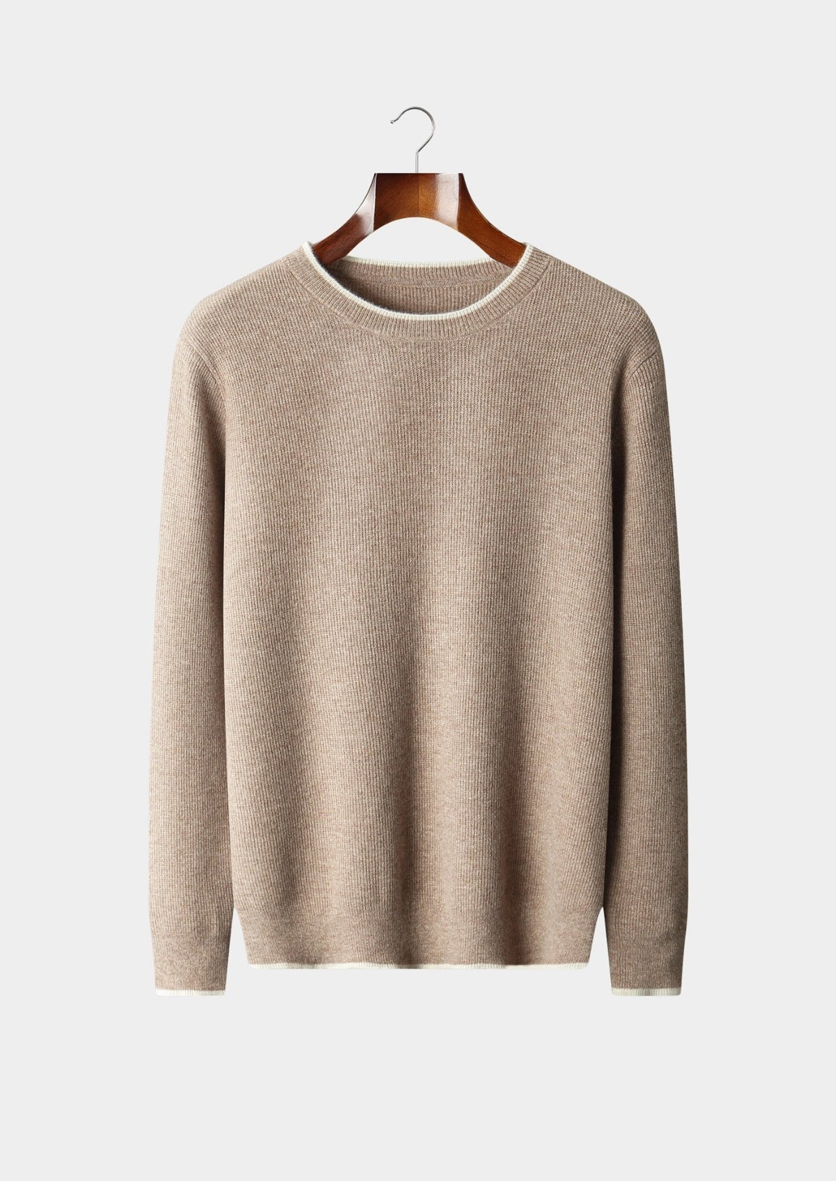 Men's Merino Wool Crewneck Sweater with Contrast Tipped Trim