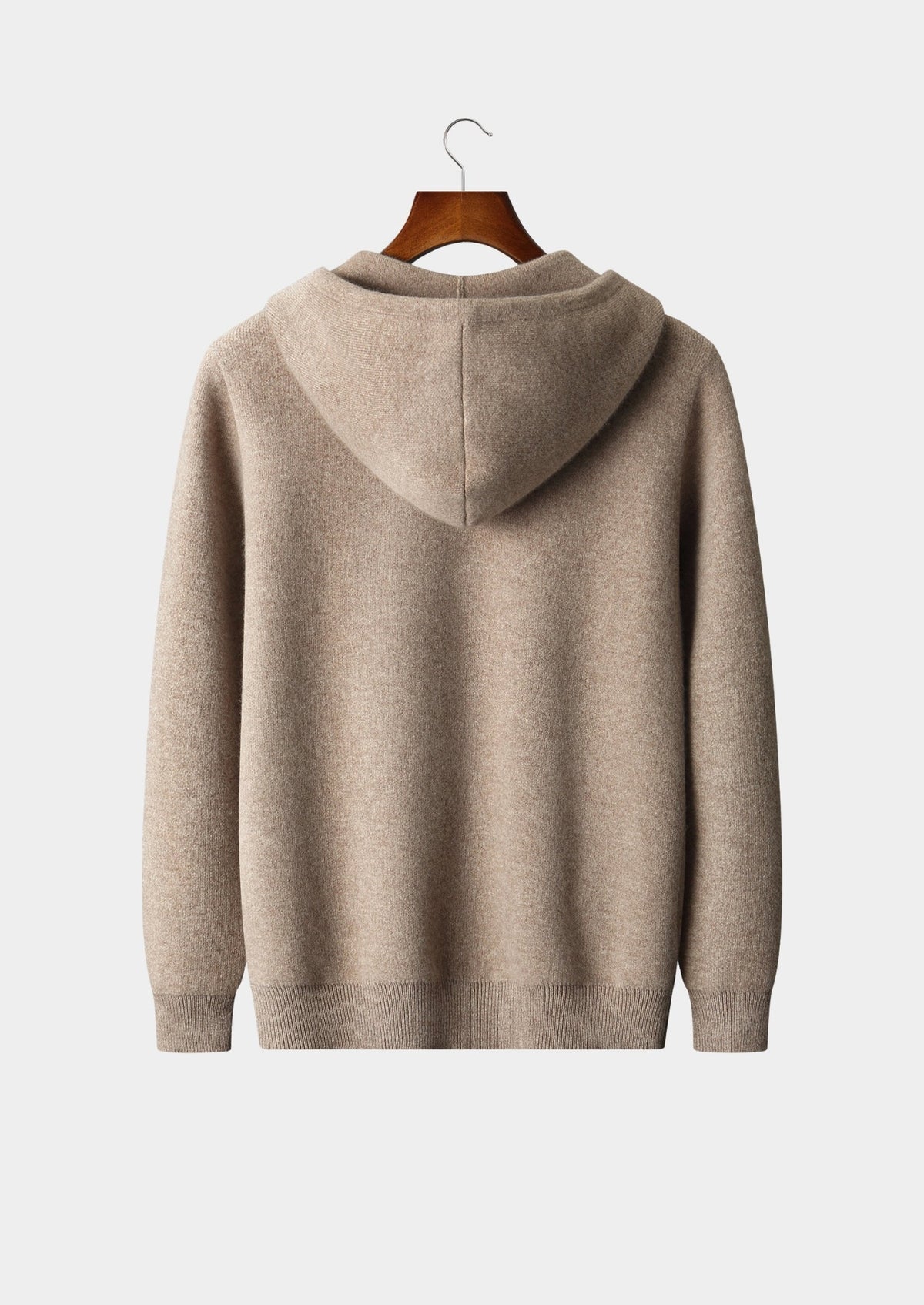 Men's Merino Wool Full-Zip Drawstring Hoodie with Side Pockets