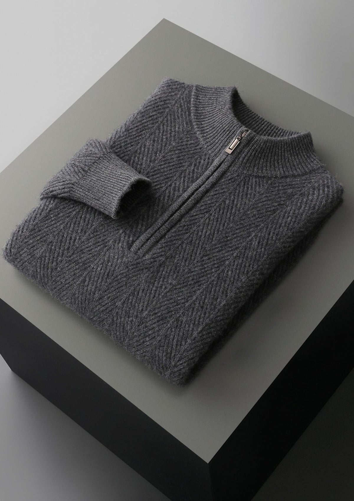 Men's Merino Wool Herringbone Quarter-Zip Sweater