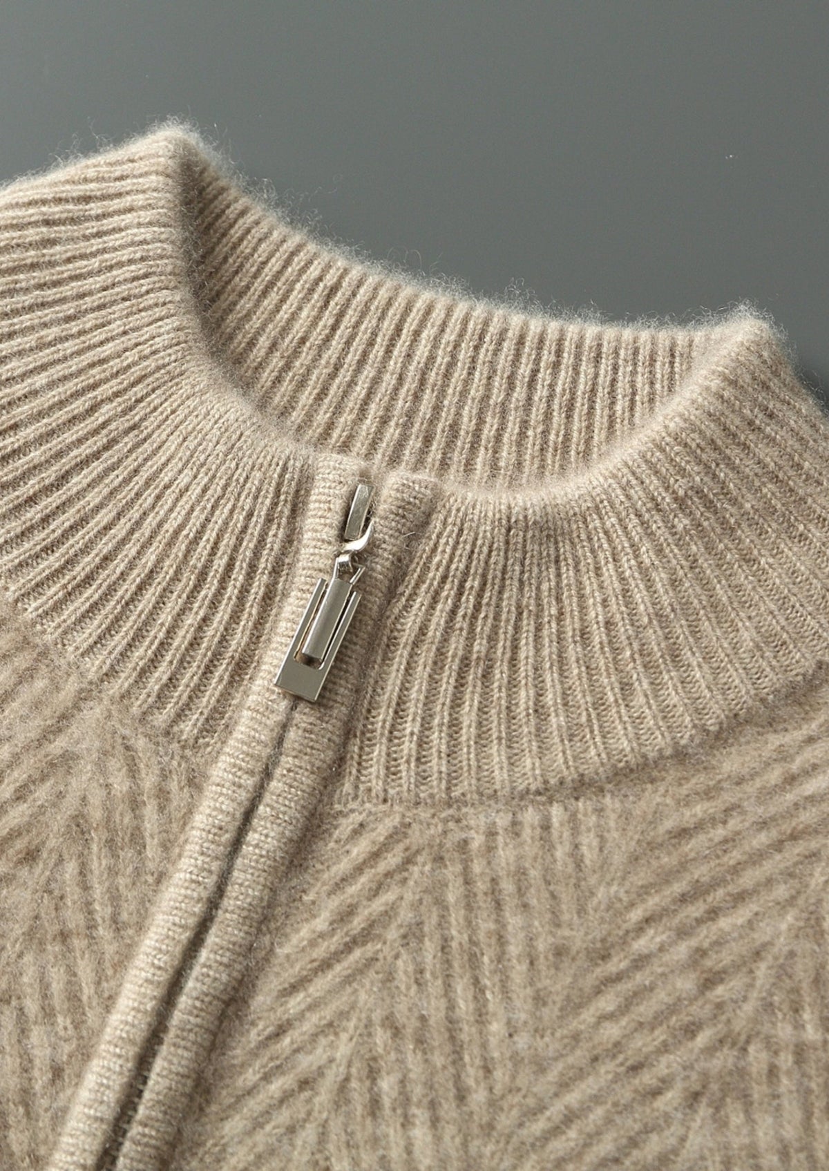 Men's Merino Wool Herringbone Quarter-Zip Sweater