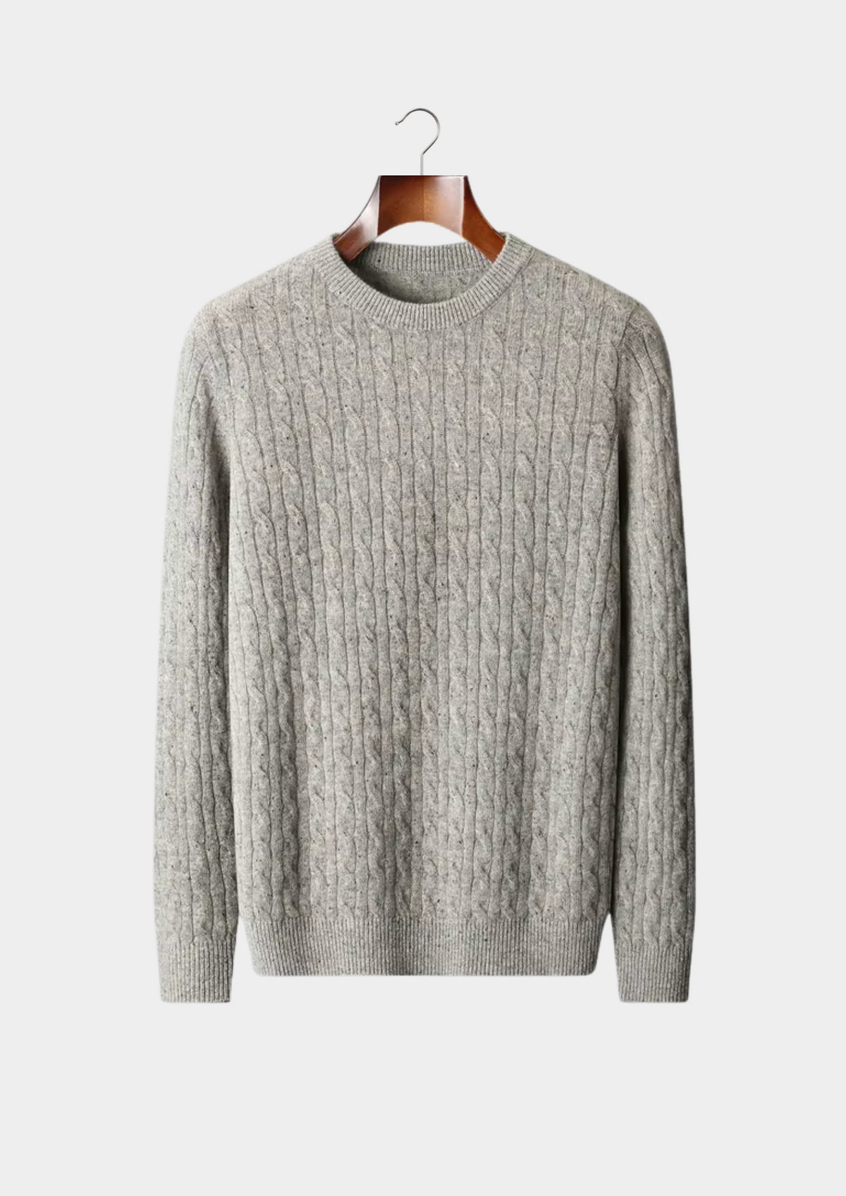 Men's Merino Wool Nepped Cable Knit Crewneck Sweater