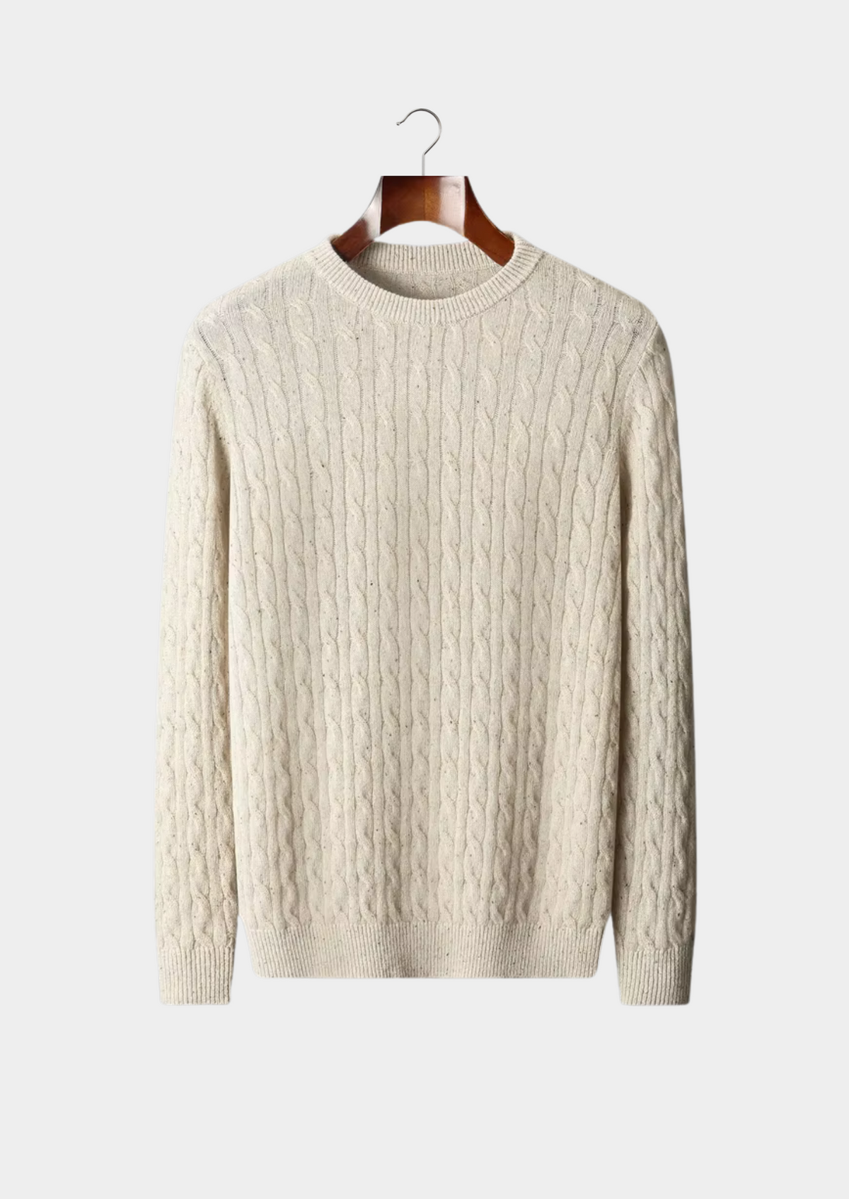 Men's Merino Wool Nepped Cable Knit Crewneck Sweater