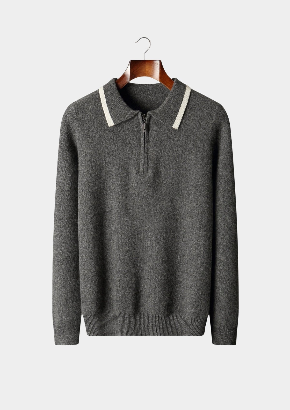 Men's Merino Wool Polo Collar Contrast-Zip Sweater