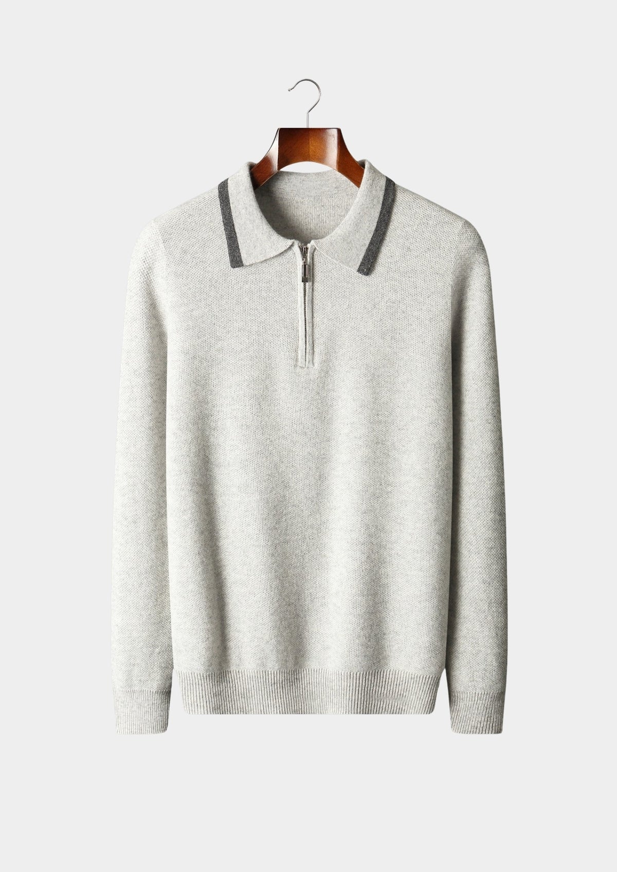 Men's Merino Wool Polo Collar Contrast-Zip Sweater