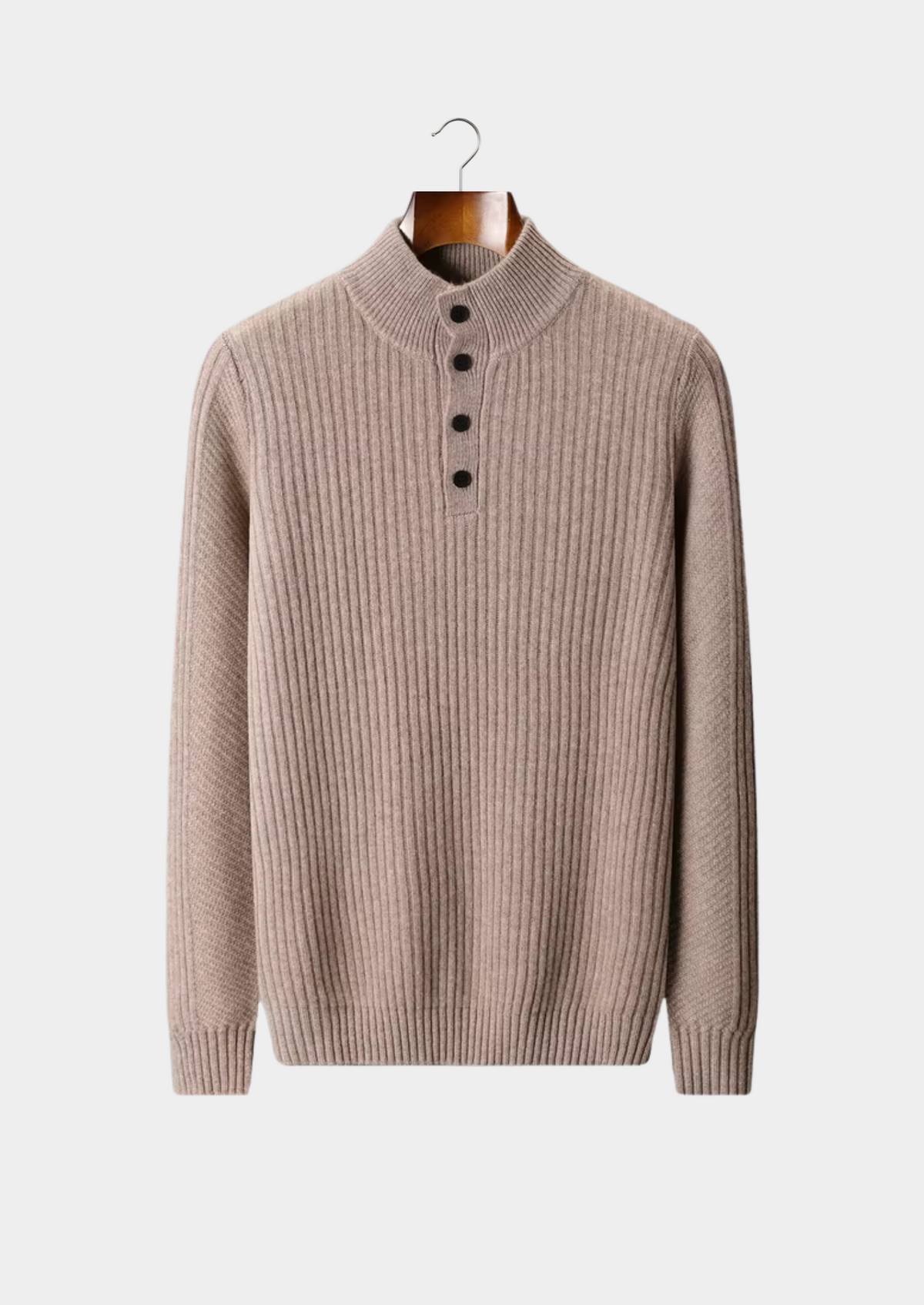 Men's Merino Wool Ribbed Henley Sweater with Button Neck
