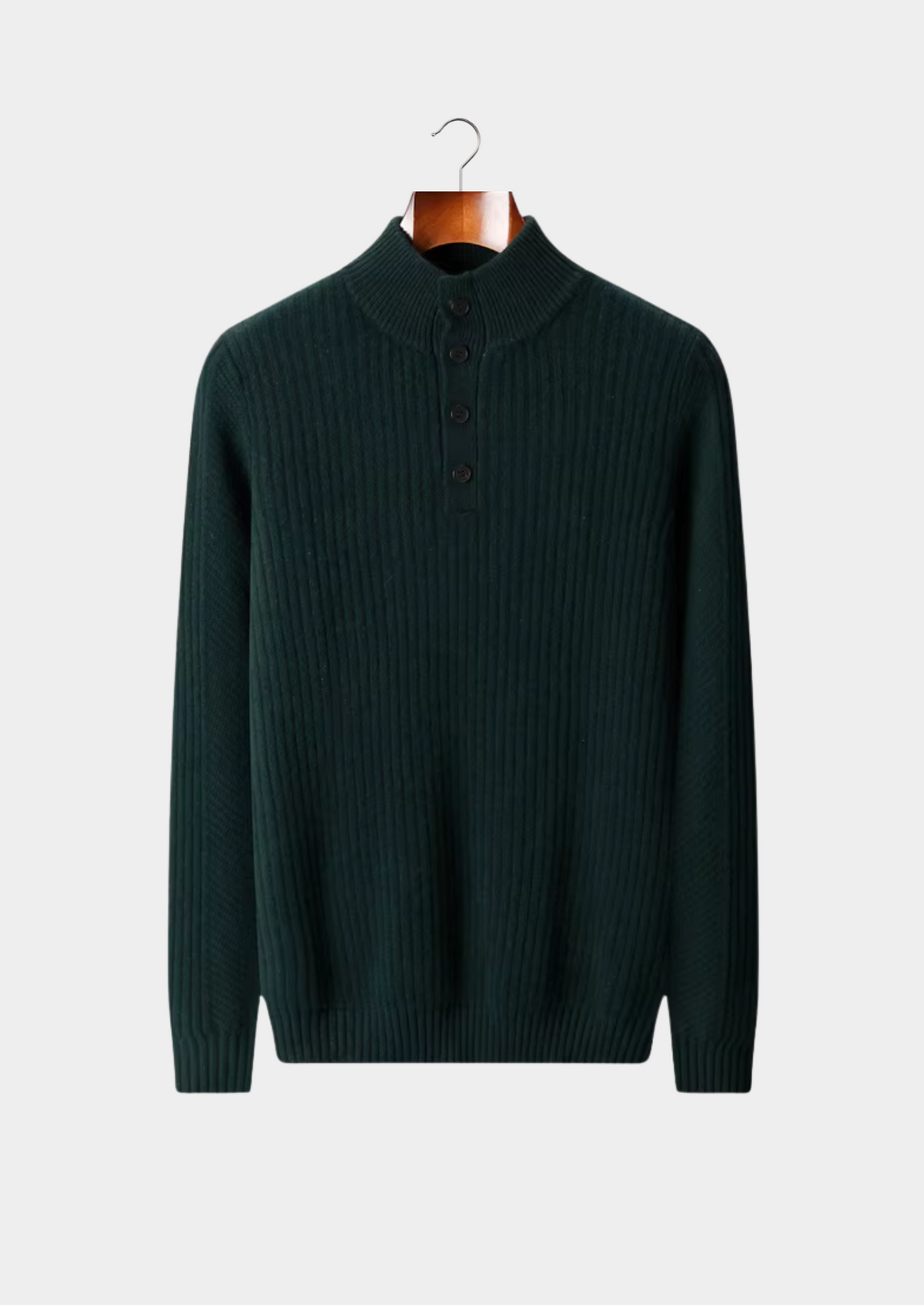 Men's Merino Wool Ribbed Henley Sweater with Button Neck