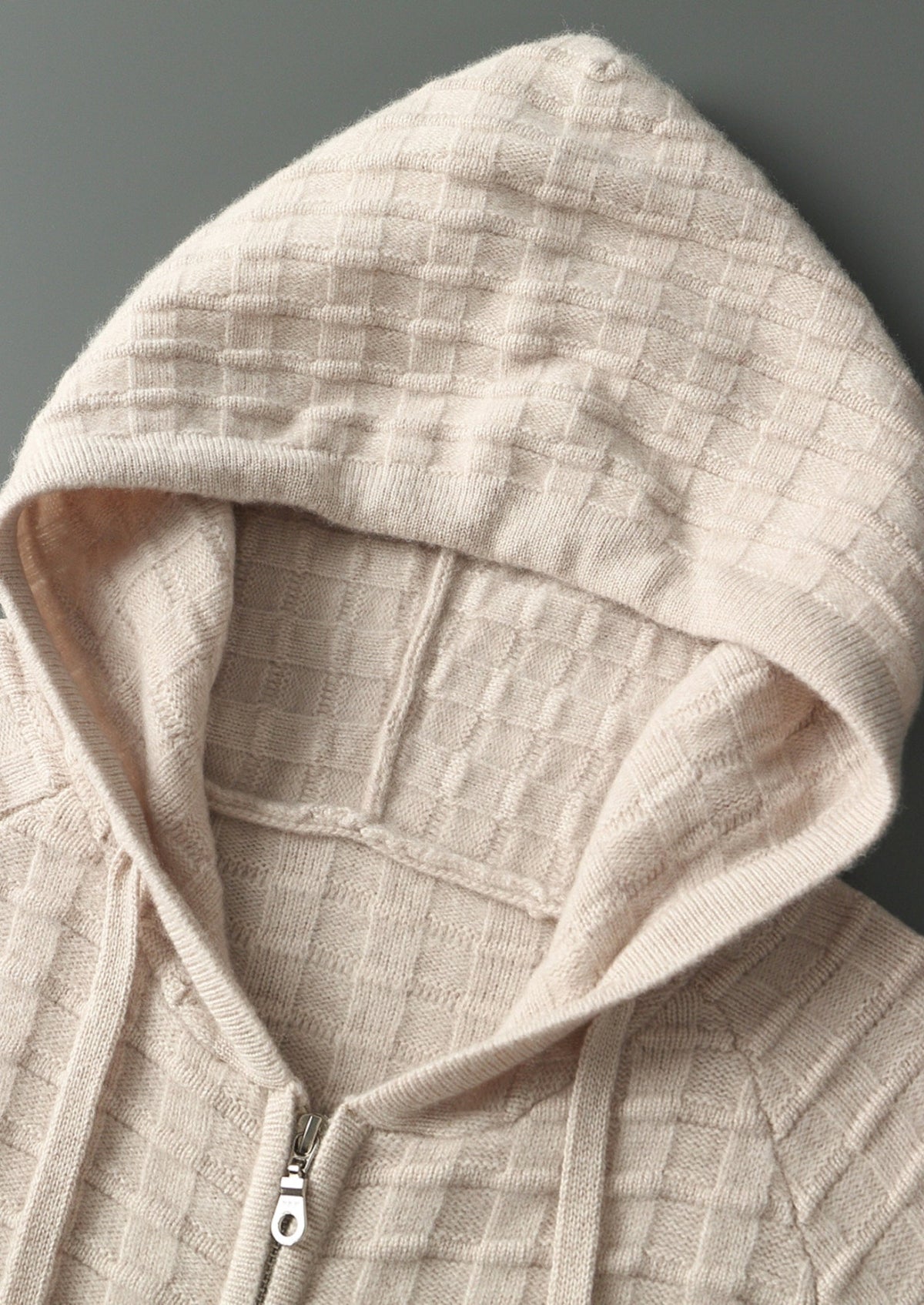 Men's Merino Wool Textured Full-Zip Hoodie Cardigan with Drawcord