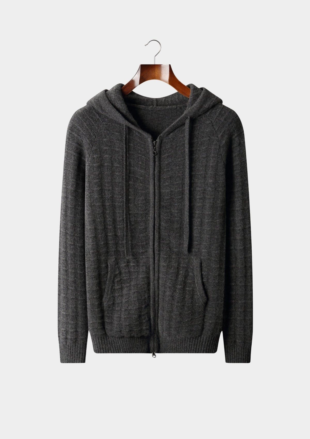 Men's Merino Wool Textured Full-Zip Hoodie Cardigan with Drawcord