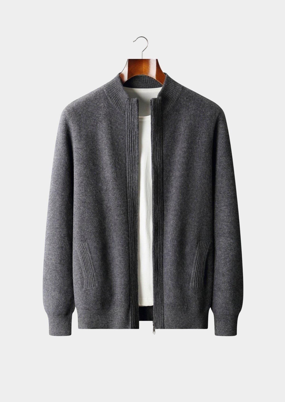 Men's Merino Wool Textured Zip-Up Cardigan