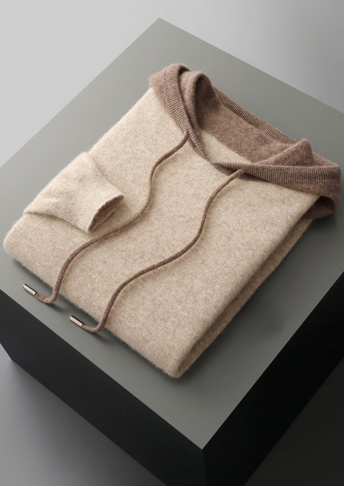 Men's Merino Wool Two-Tone Drawstring Pullover Hoodie