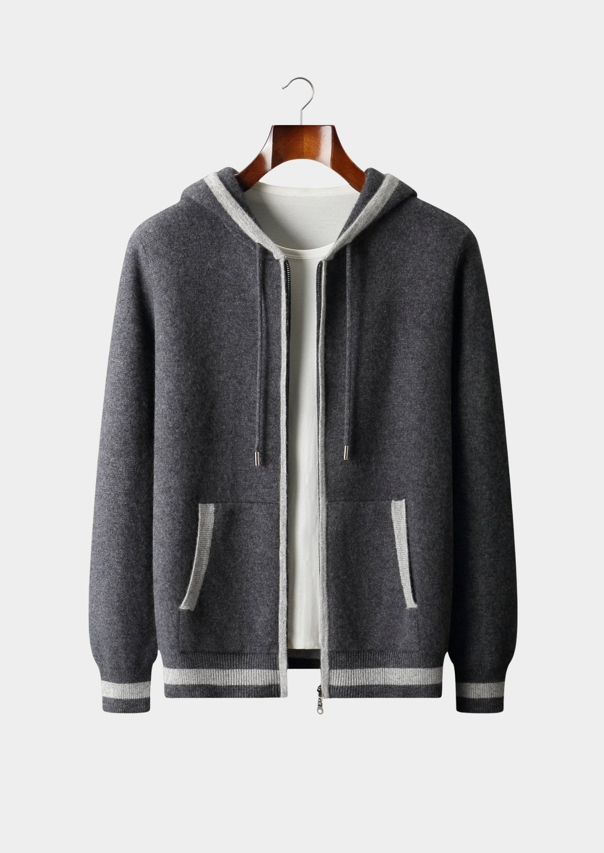 Men's Merino Wool Two-Tone Zip-Up Hoodie