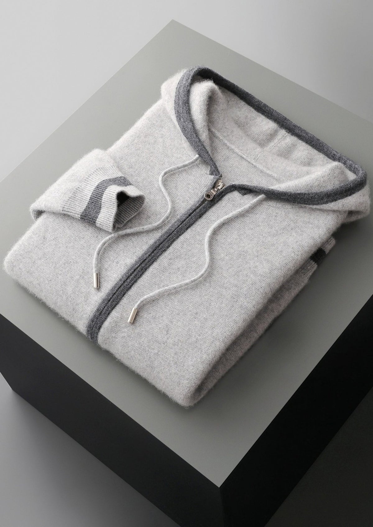 Men's Merino Wool Two-Tone Zip-Up Hoodie