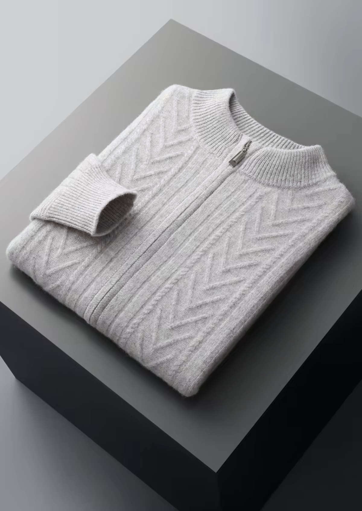 Men's Merino Wool Vertical-Pattern Zip Cardigan