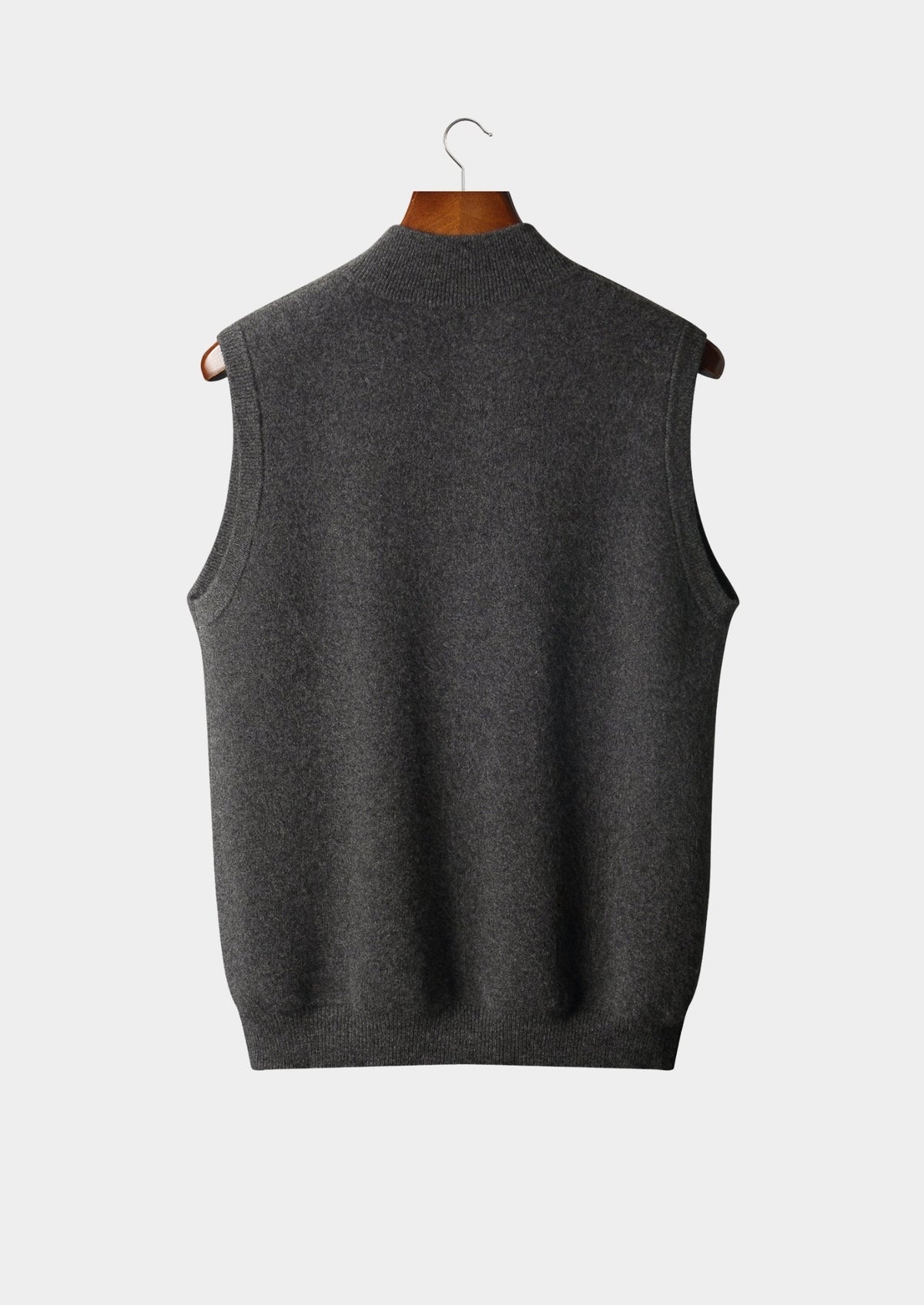 Men's Merino Wool Zip-Up Sleeveless Vest with Stand Collar