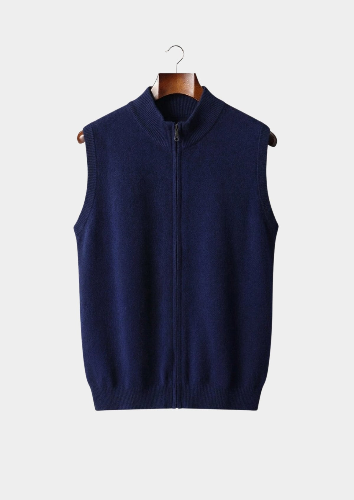 Men's Merino Wool Zip-Up Sleeveless Vest with Stand Collar