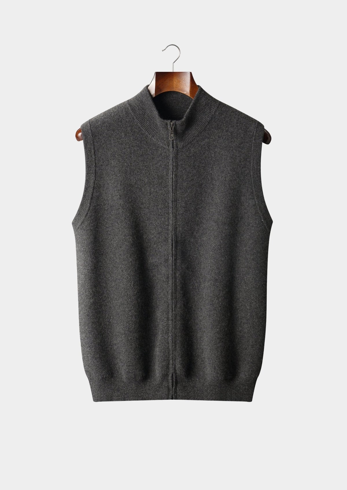 Men's Merino Wool Zip-Up Sleeveless Vest with Stand Collar