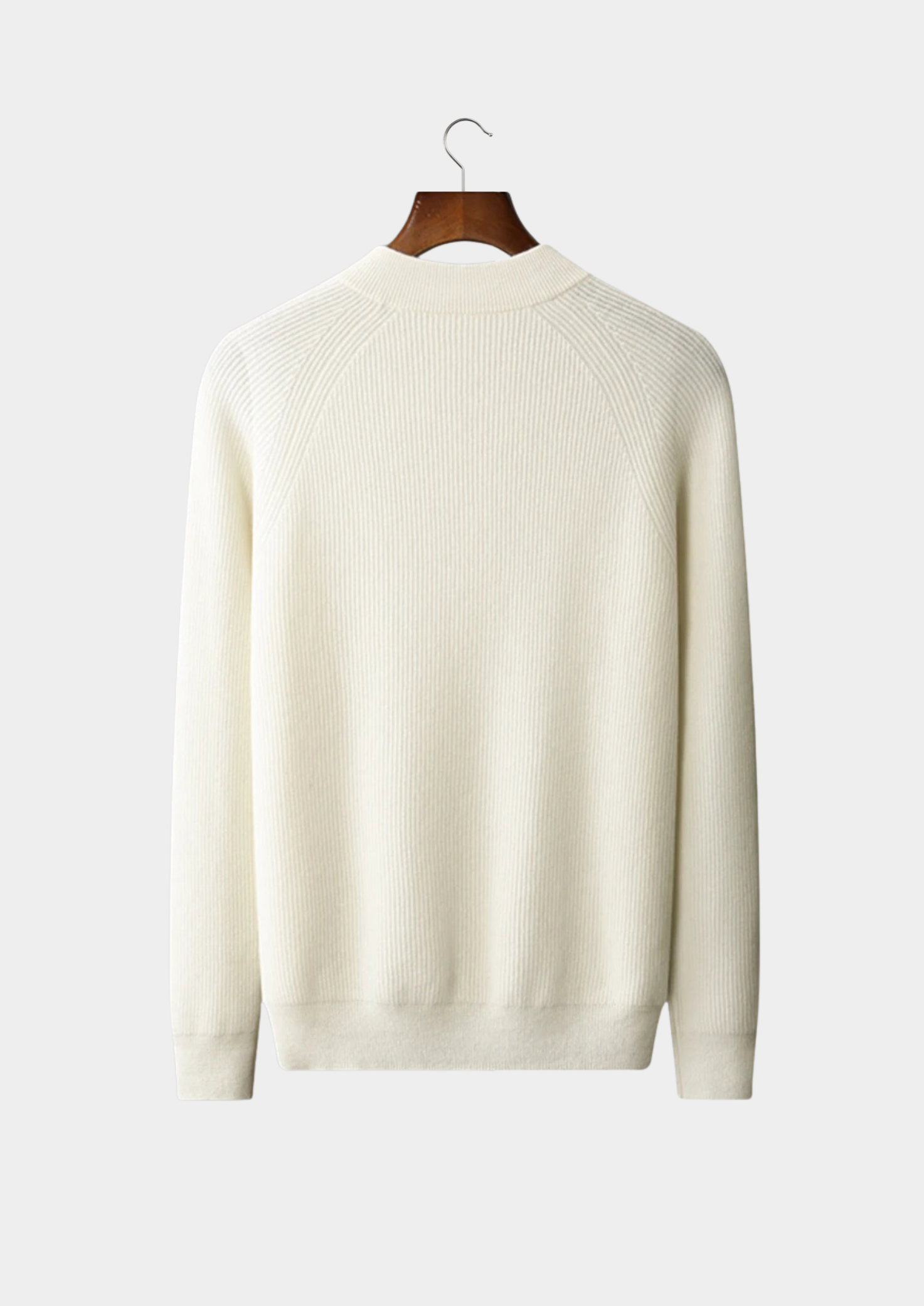 Men’s Cashmere Ribbed Henley Mock Neck Sweater with Buttons